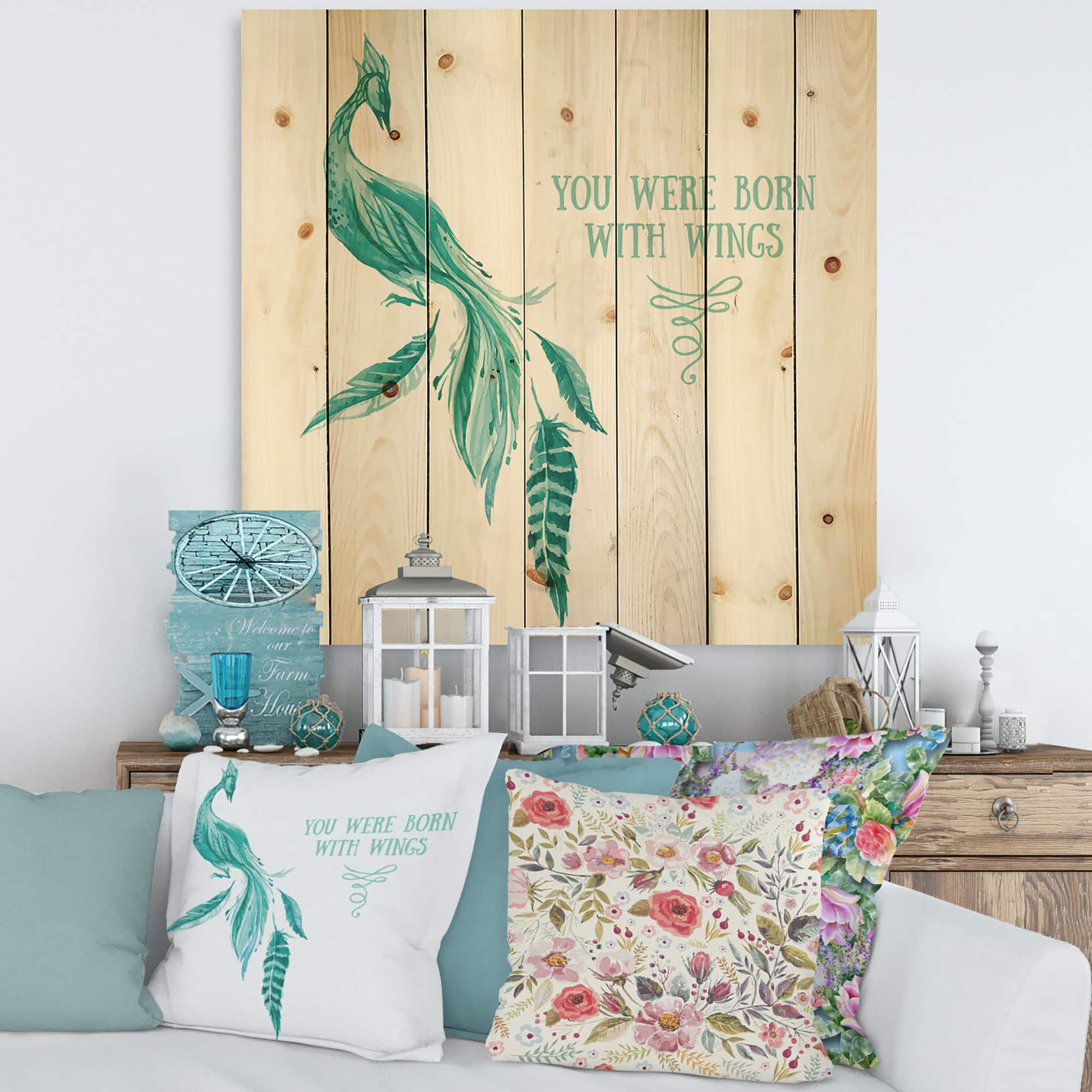 Designart - Mystic Mint Bird You Were Born With Wings