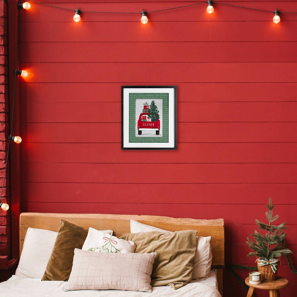 Stupell Industries Sleigh Truck with Christmas Phrases Framed Print Under Glass Wall Art