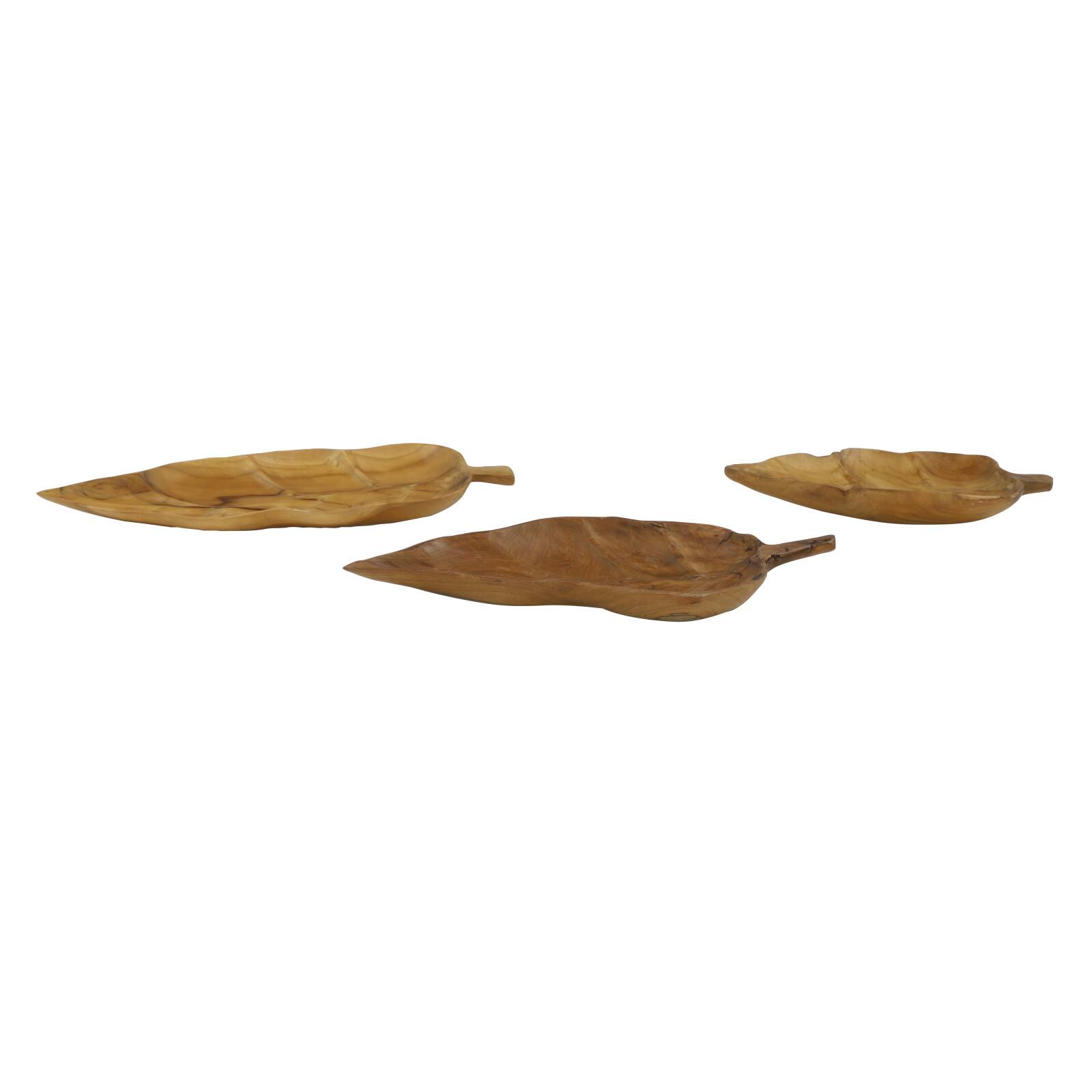 Brown Teak Wood Coastal Style Tray Set