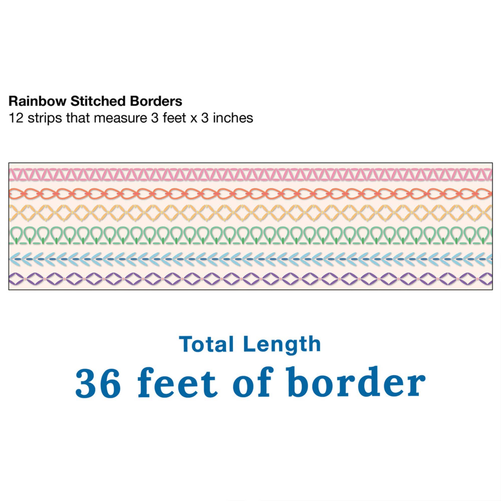 Dellosa® Education Crafty and Cool Rainbow Stitched Straight Border, 6 Packs of 12