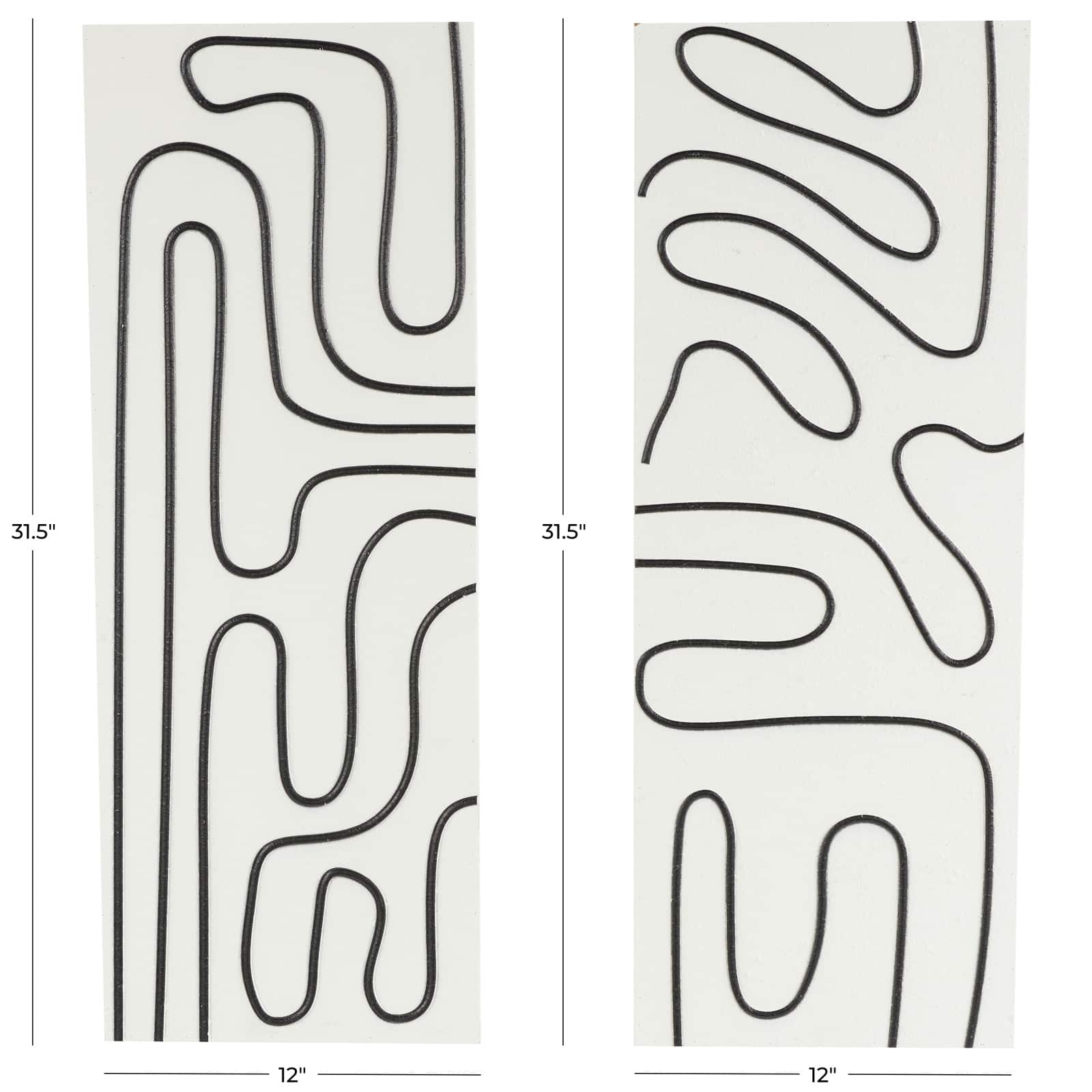 32" x 12" White Wood Geometric Wall Art Set with Black Accents