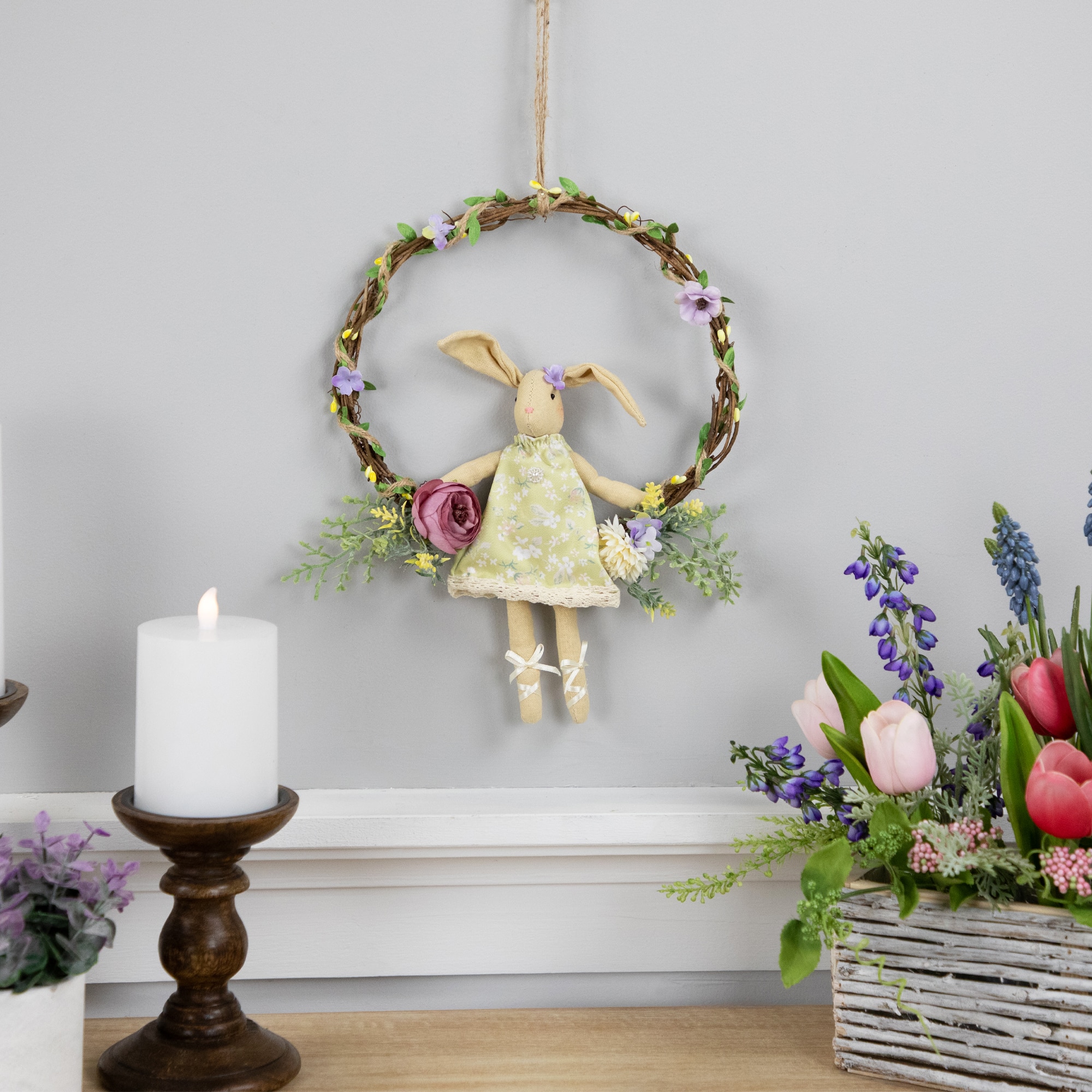 10" Girl Bunny Artificial Floral Easter Wreath