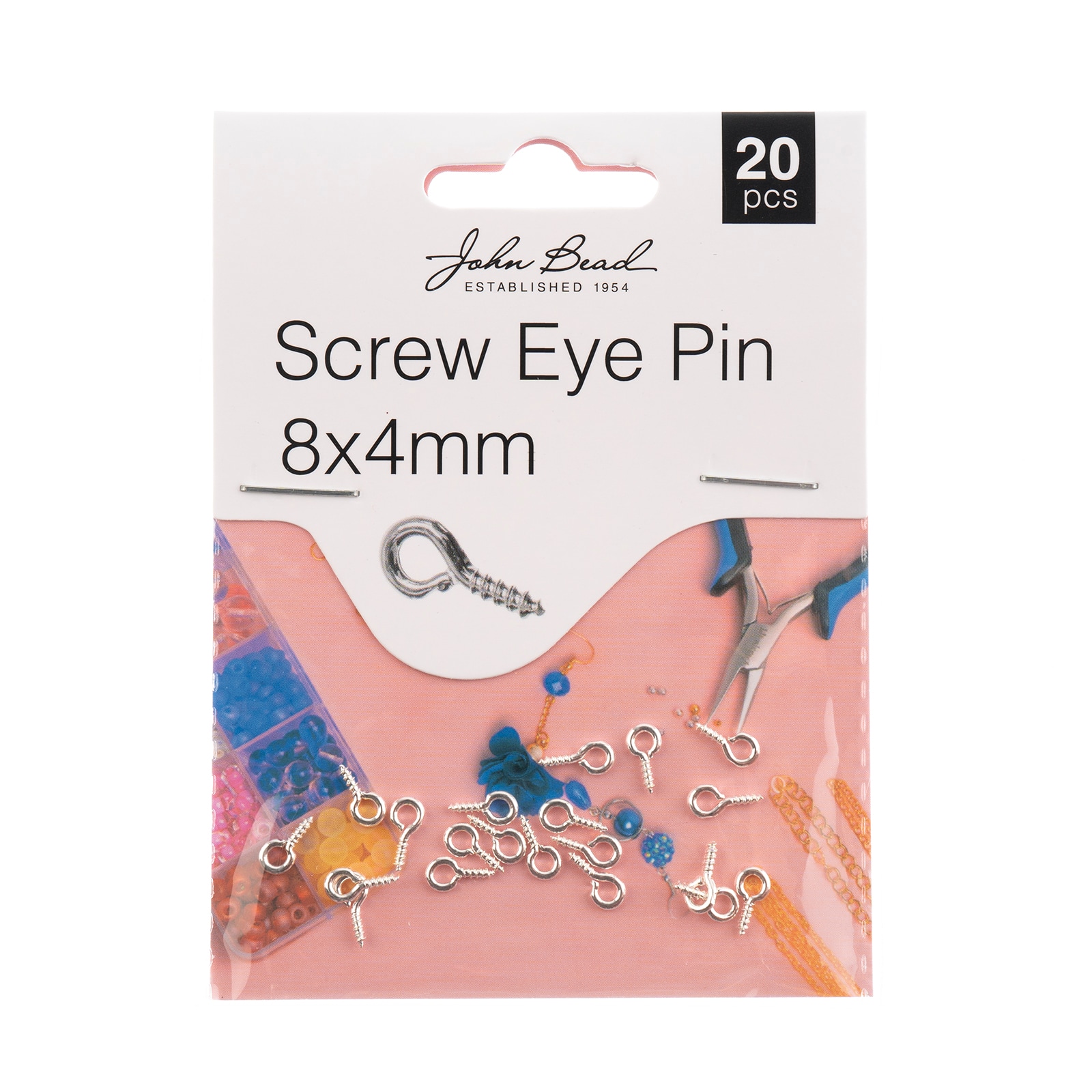 John Bead Must Have Findings 8mm x 4mm Screw Eye Pins