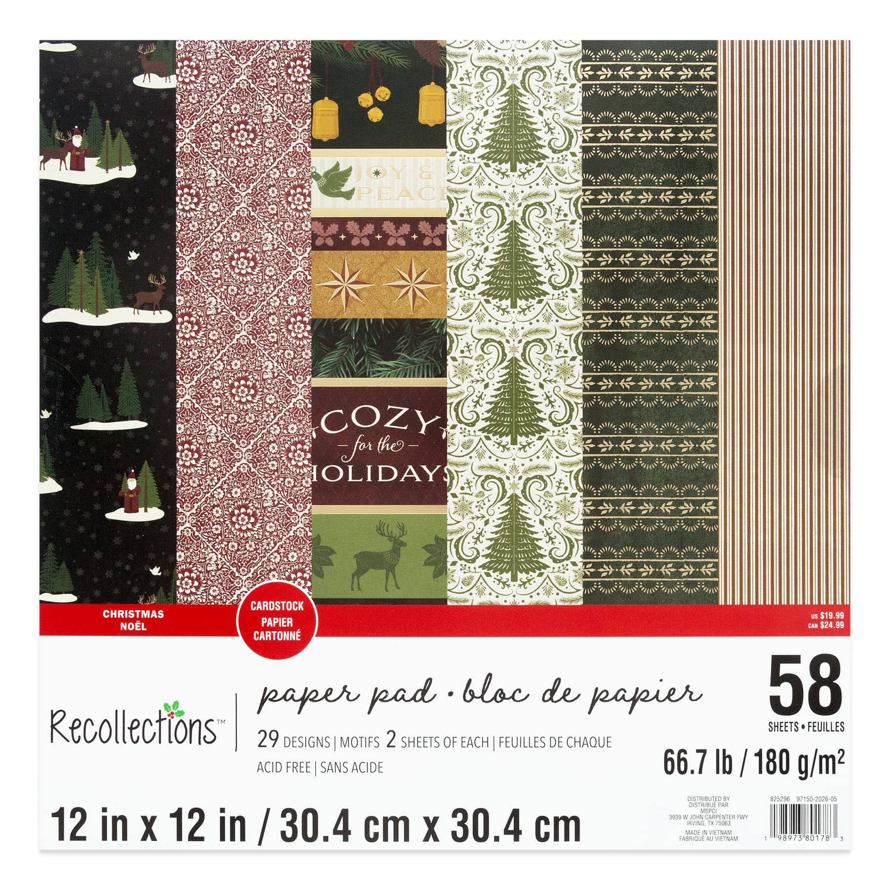 12" x 12" Wrapped Joy Cardstock Paper Pad by Recollections™, 58 Sheets