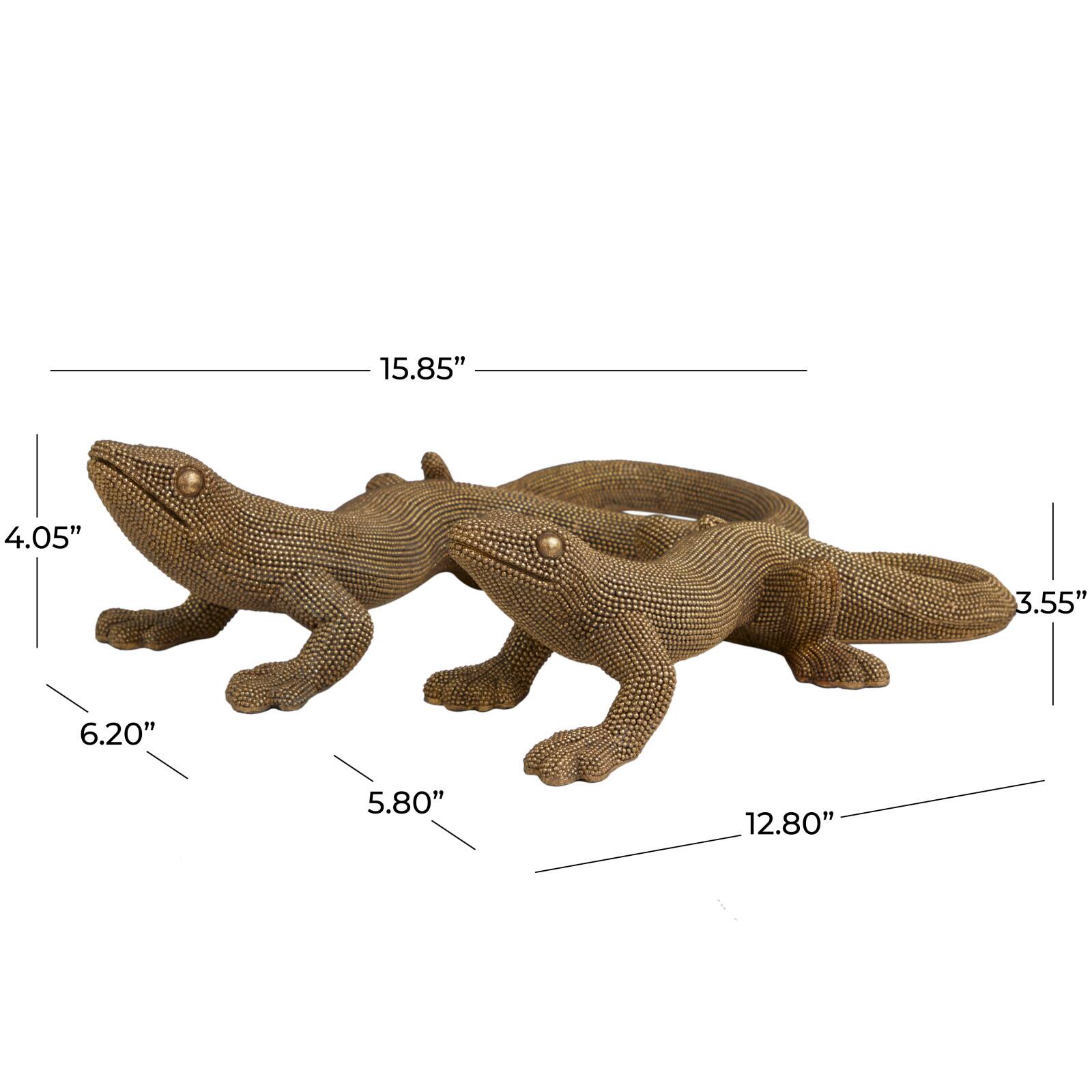 Gold Beaded Lizard Sculpture Set