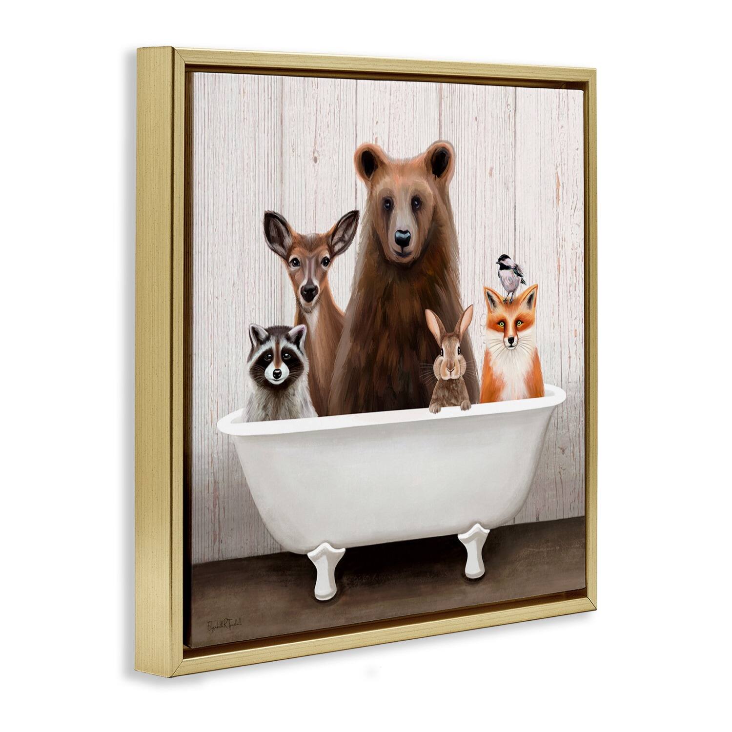 Stupell Industries Woodland Creatures Antique Bathtub Floater Framed Art