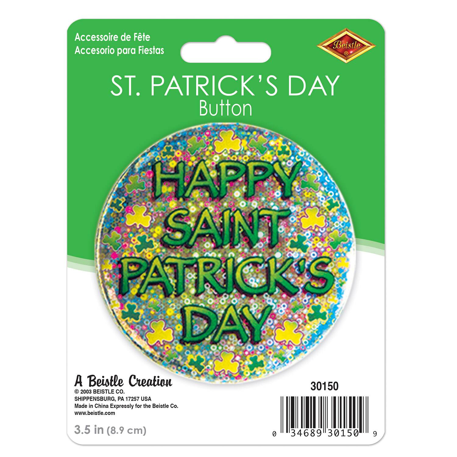 Beistle 3.5" Happy Saint Patrick's Day Buttons, 4ct.