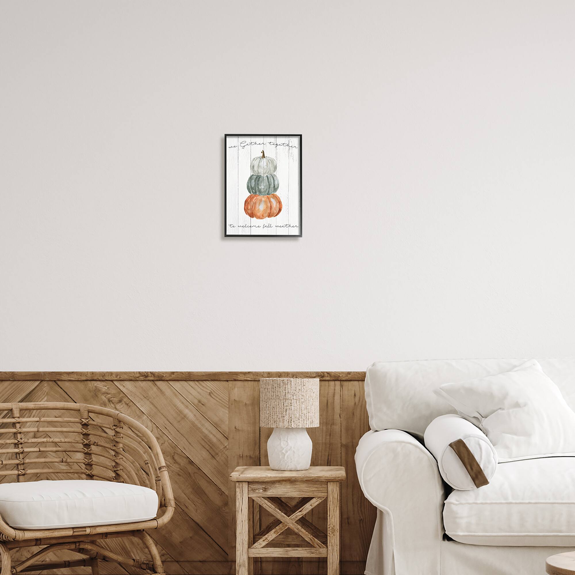 Stupell Industries Gather Together Fall Weather Pumpkins Framed Giclee Art