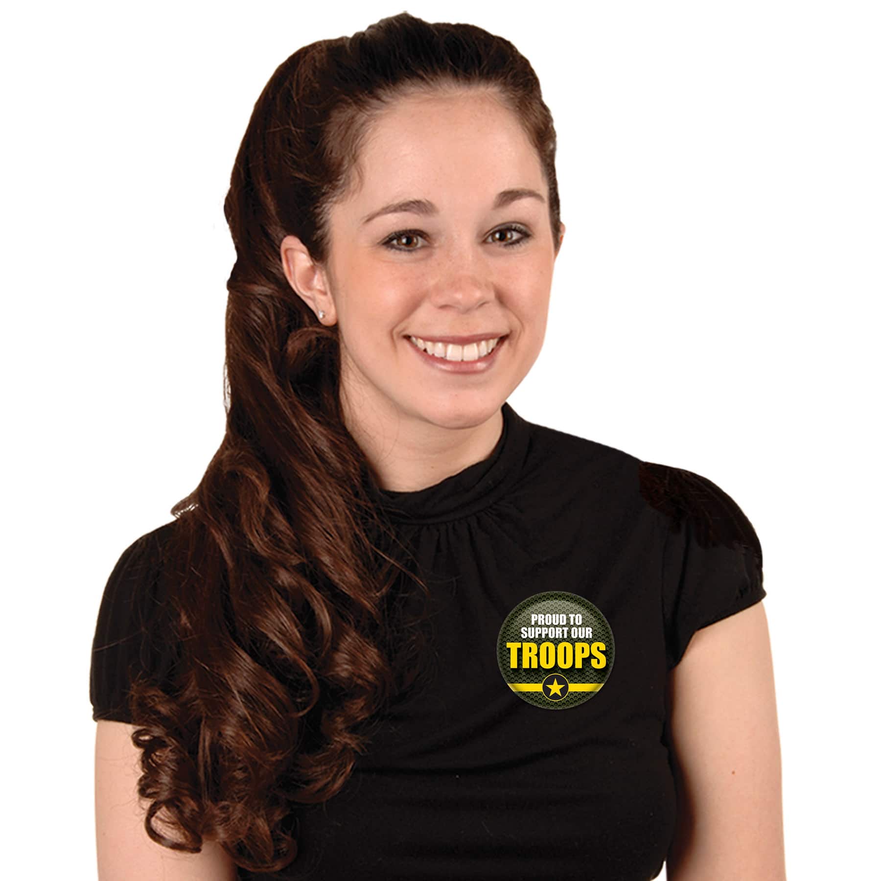 Beistle 2" Green & Yellow Proud To Support Our Troops Buttons, 6ct.
