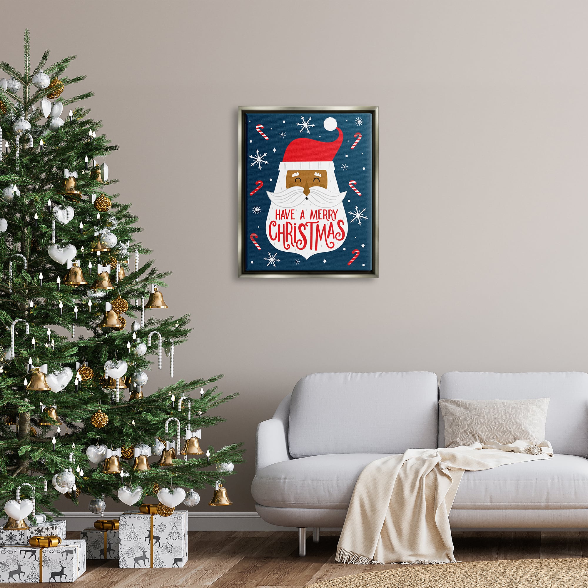 Stupell Industries Have Merry Christmas Patterned Santa Framed Floater Canvas Wall Art