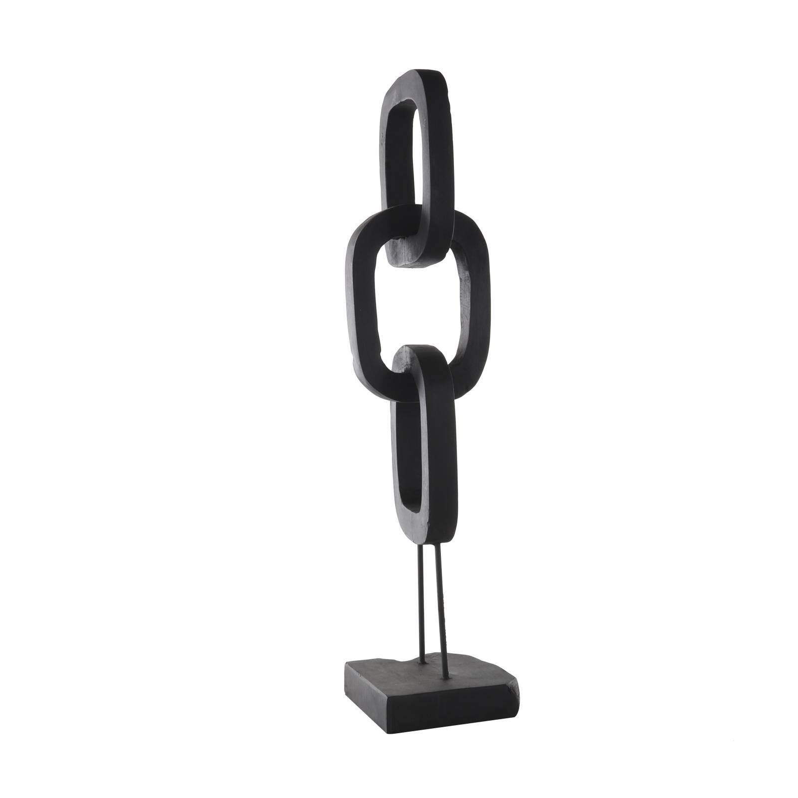 32" Black Teak Wood 3-Link Chain Sculpture with Stand
