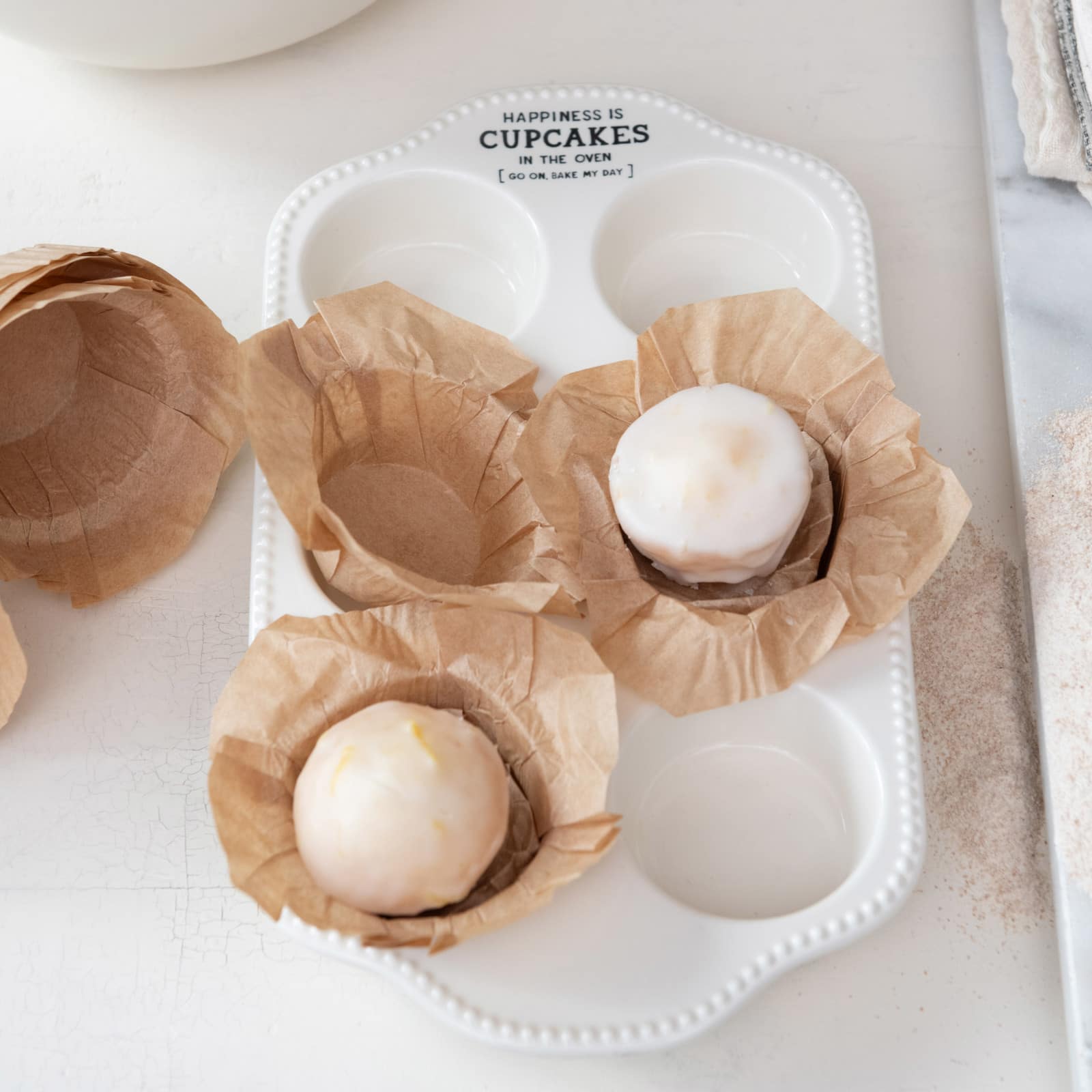 Hello Honey® 12" White Happiness is Cupcakes Stoneware Pan