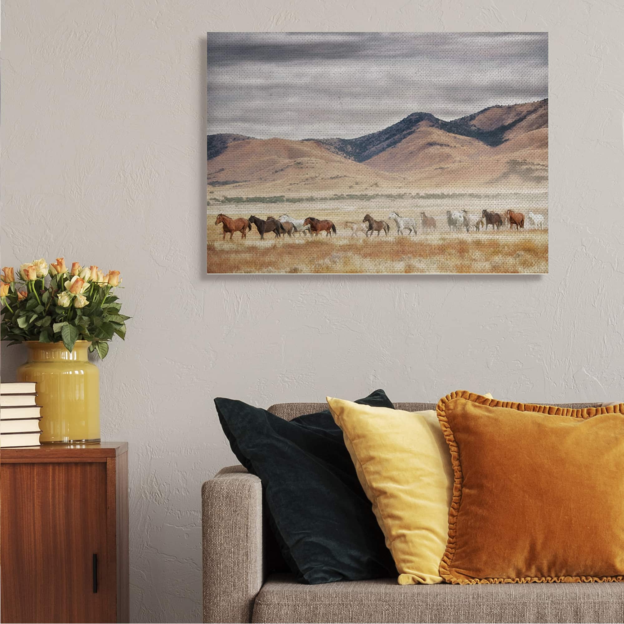 Stupell Industries Wild Horses Roaming Across Western Landscape Canvas Wall Art