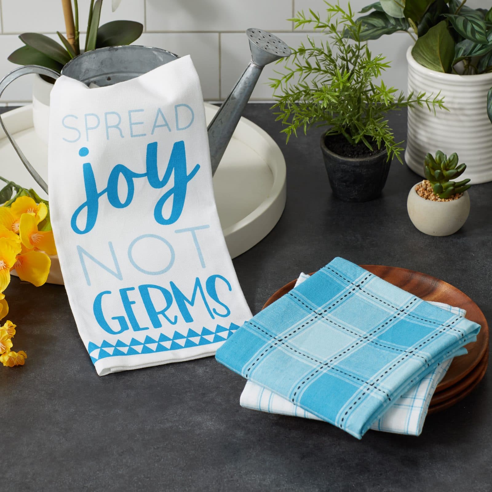 DII® Blue Spread Joy Not Germs Dish Towels, 3ct.
