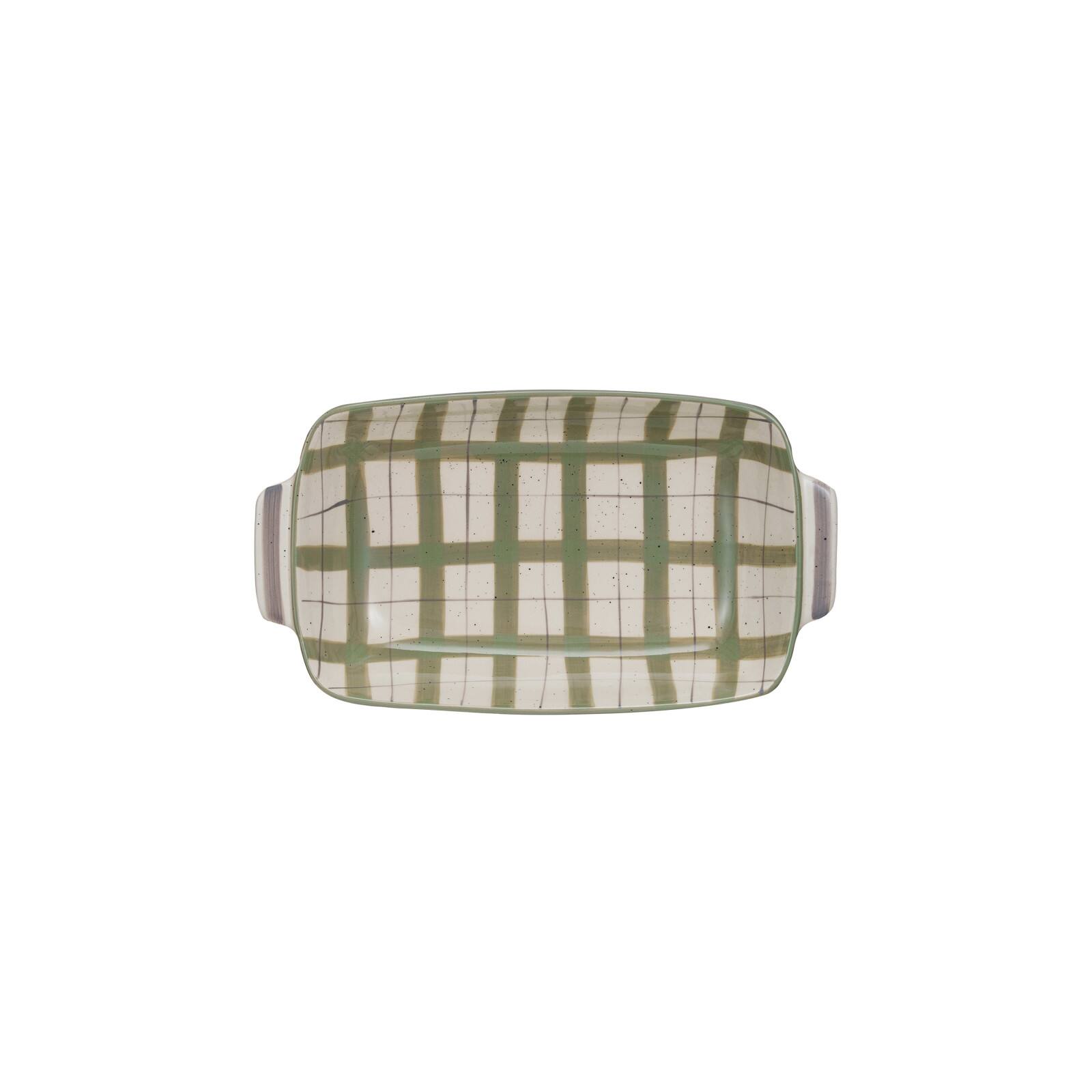 Hello Honey 1qt. Cream & Gray Plaid & Speckles Stoneware Baking Dish