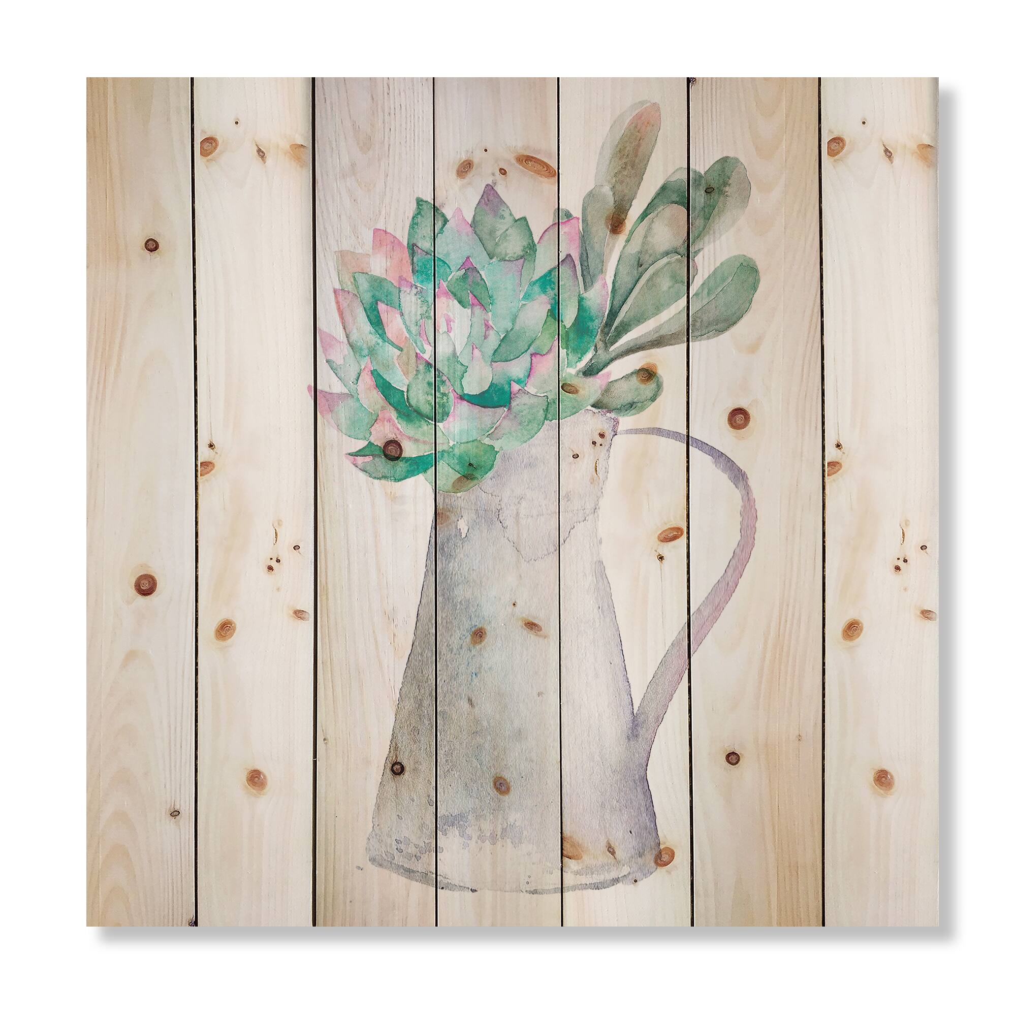 Designart - Succulent Home Plant - Traditional Print on Natural Pine Wood