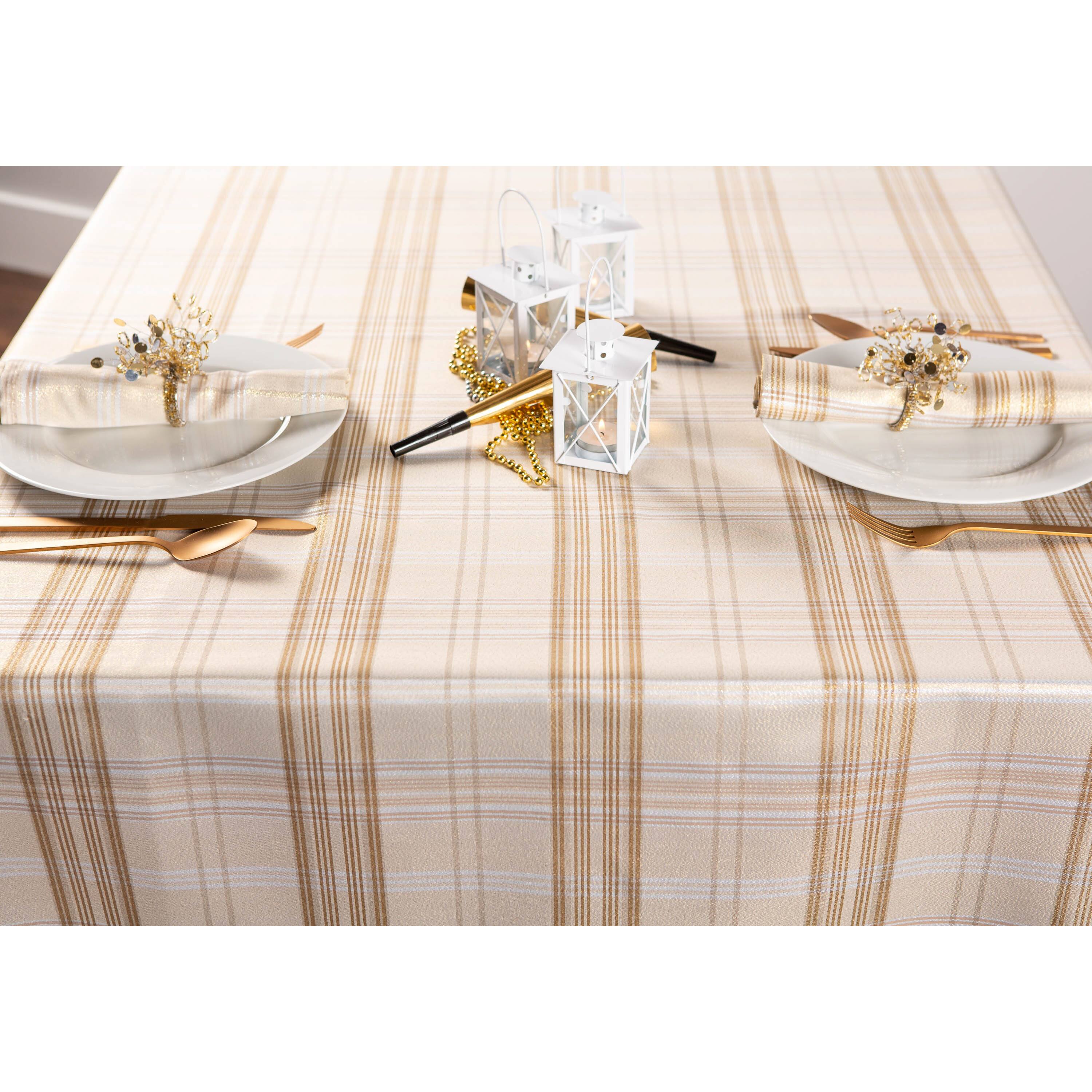 DII® Cream Metallic Plaid Tablecloth
