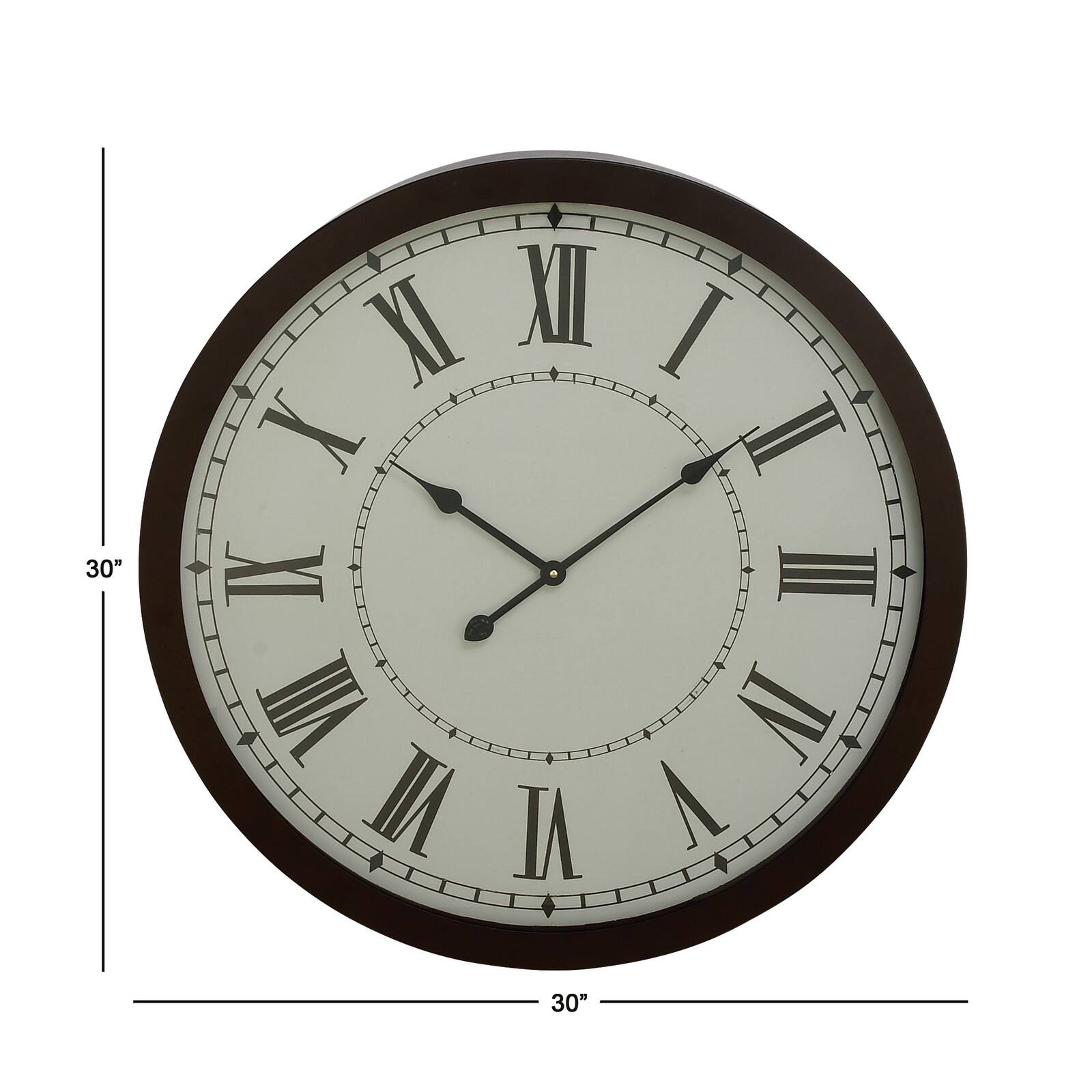 Black Traditional Metal Wall Clock, 30" x 30"