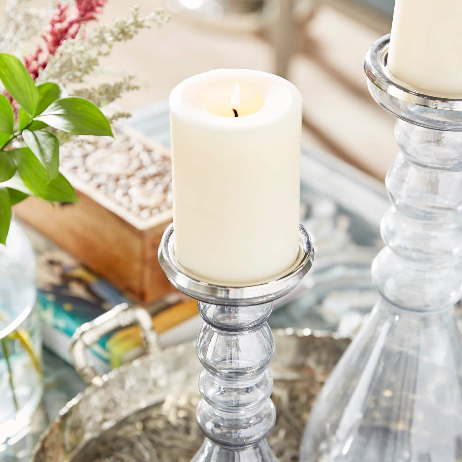 Glass Contemporary Candle Holder Set