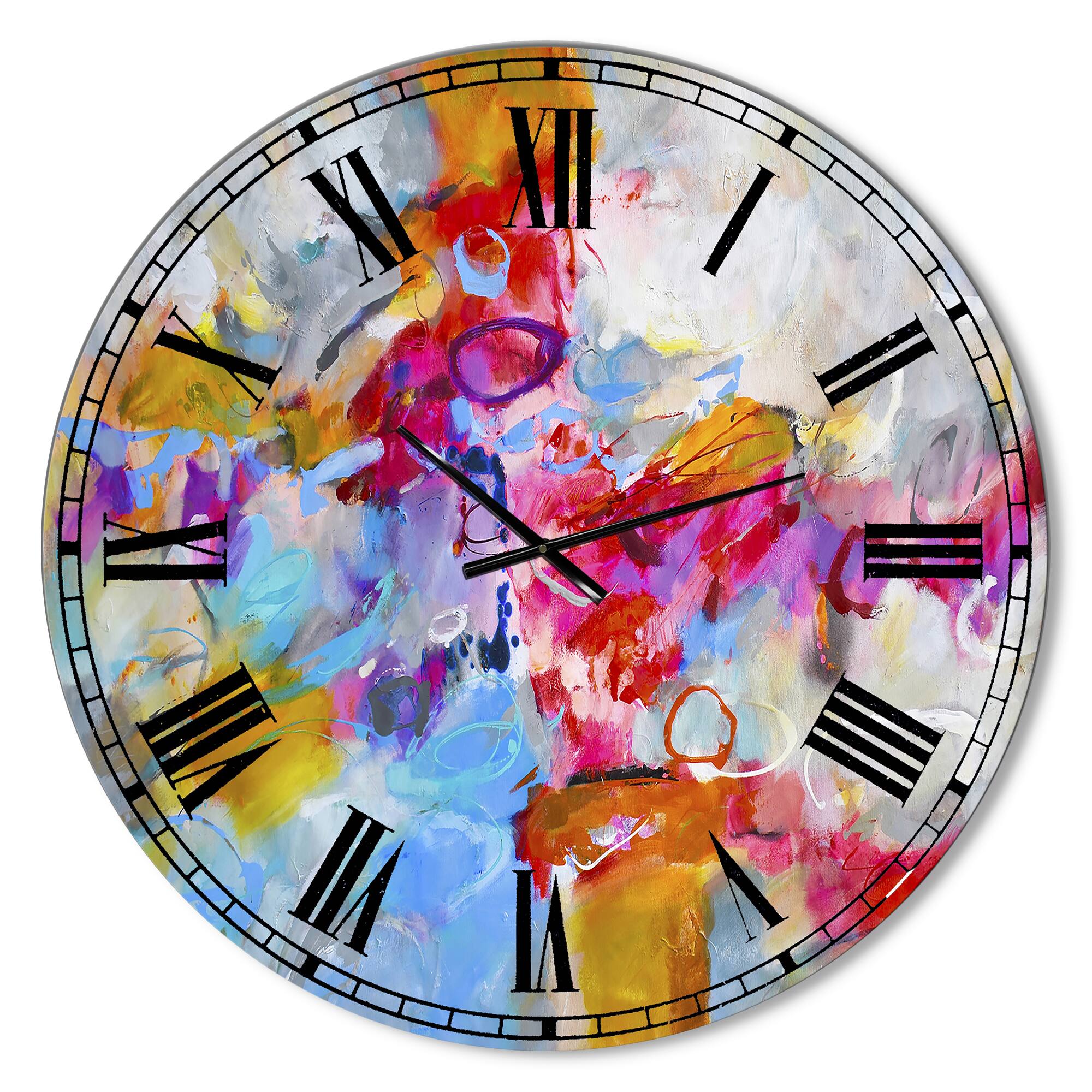 Designart Blue And Yellow Color Spatters IV Wall Clock