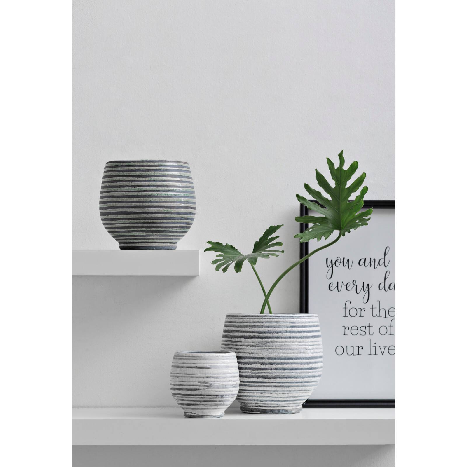 Hello Honey® 5.2" Gray & White Striped Stoneware Planter