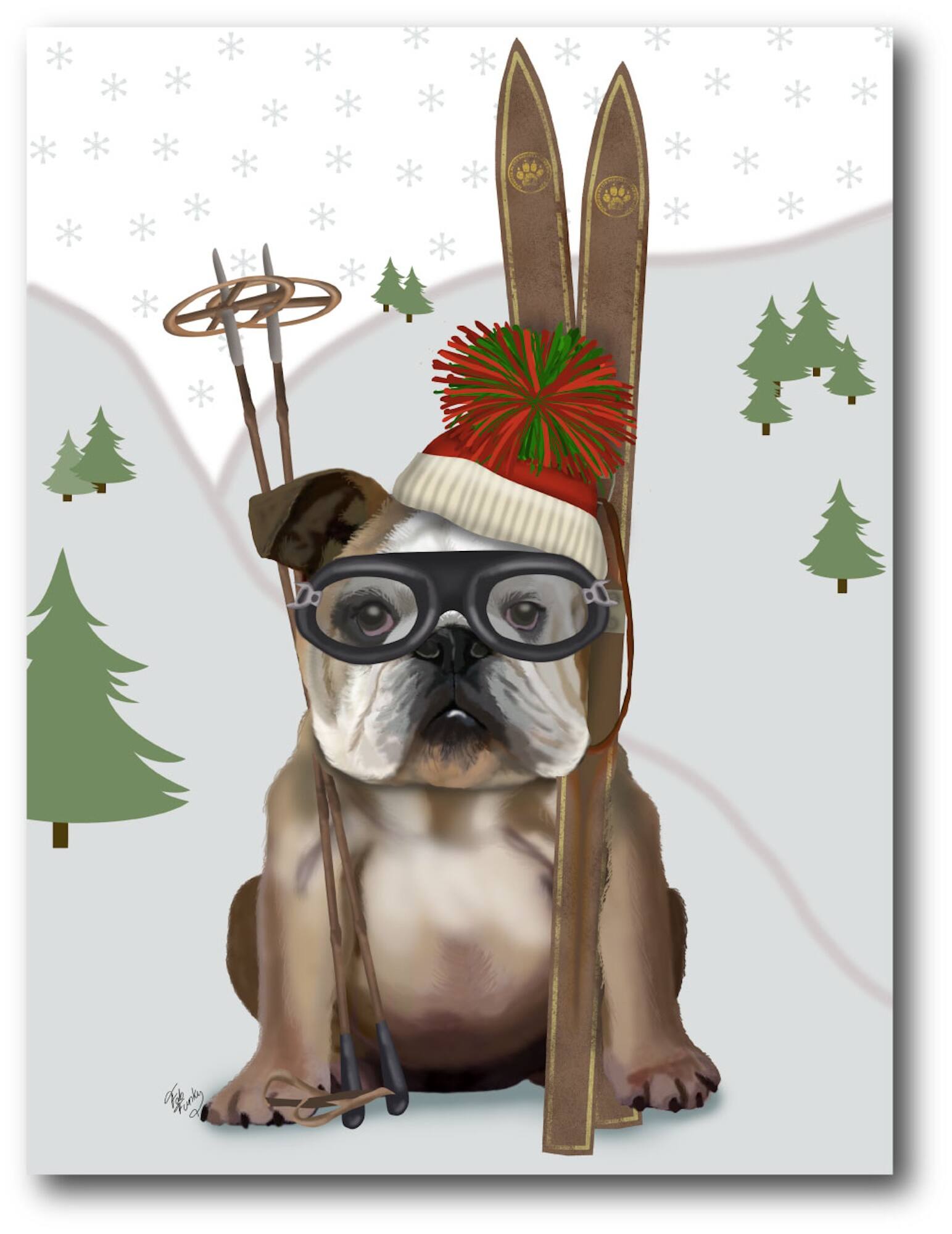Courtside Market® Skiing Bulldog Gallery-Wrapped Canvas Wall Art