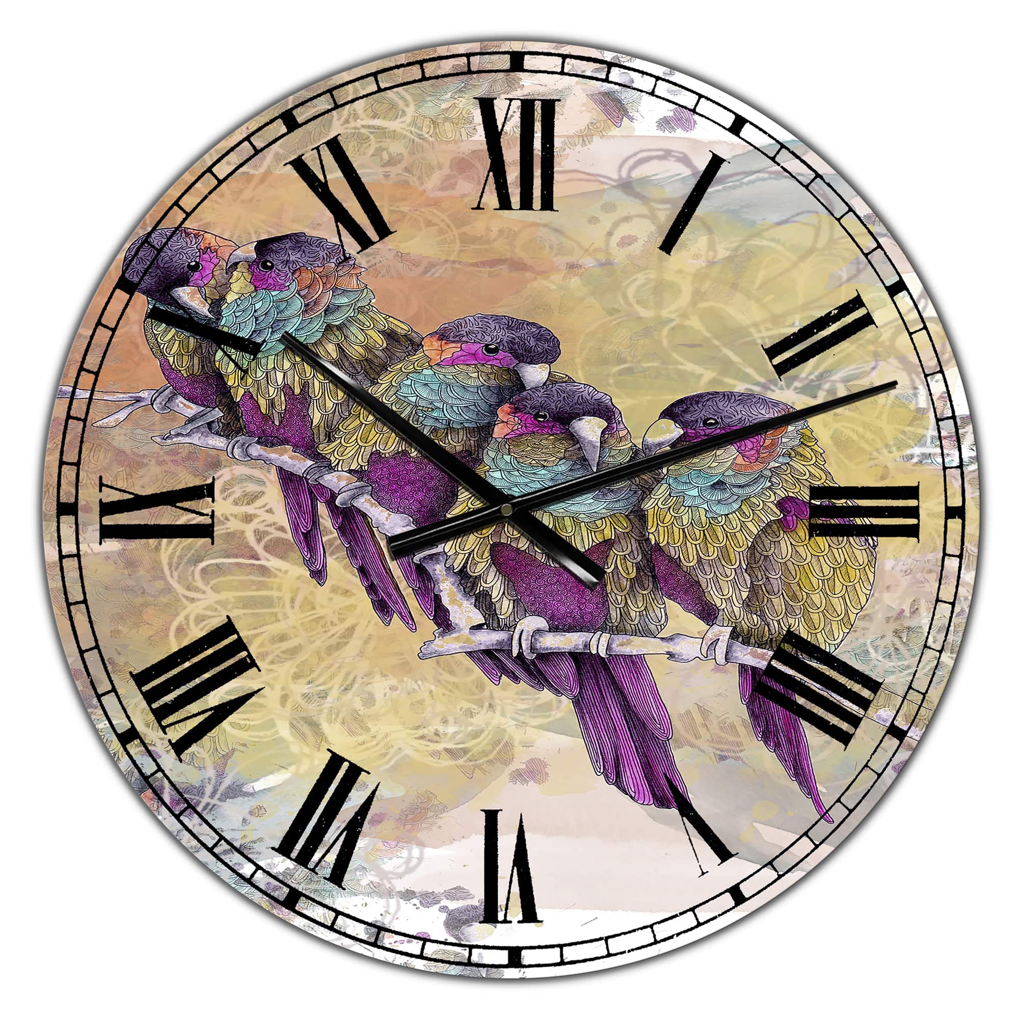 Designart 'Purple Parrots Oversized Cottage Wall Clock