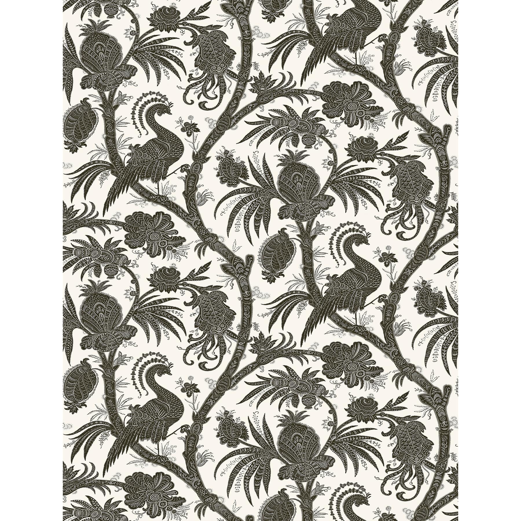Scalamandre Charcoal Balinese Peacock Peel & Stick Wallpaper