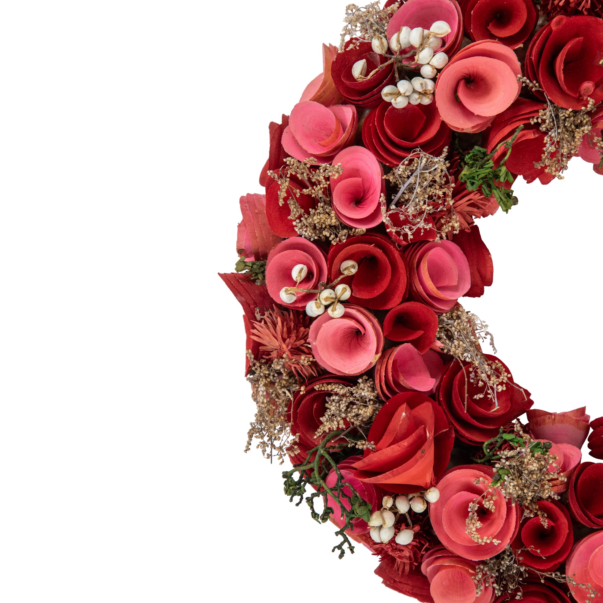 12" Pink & Red Flowers with White Berries & Twig Spring Wreath