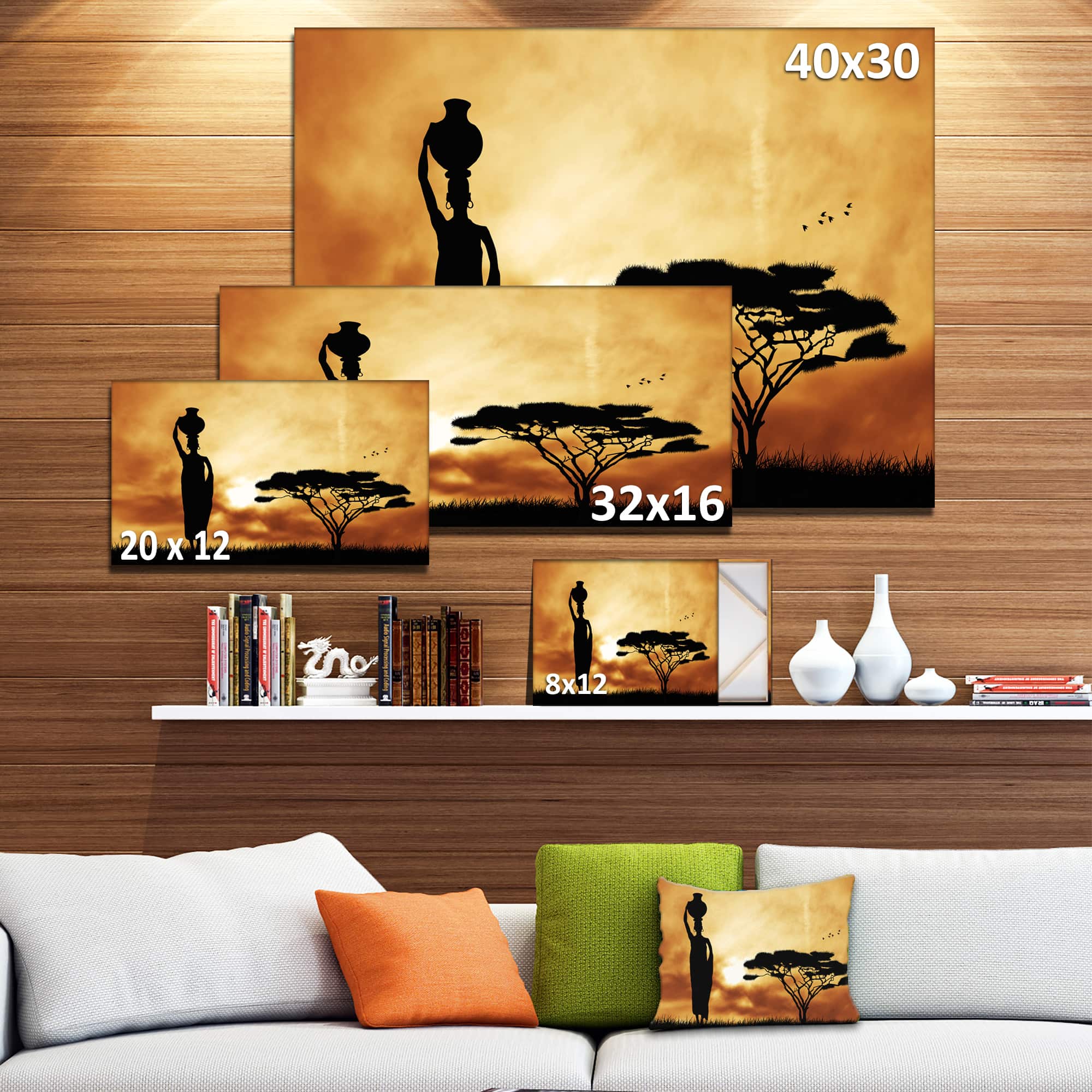 Designart - African Woman and Lonely Tree - African Landscape Canvas Art Print