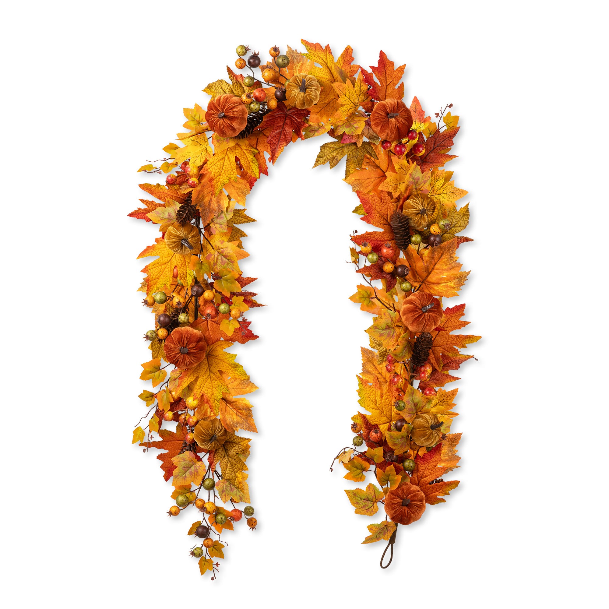 Glitzhome® 6ft Fall Velvet Pumpkin, Pinecone & Berry Garland
