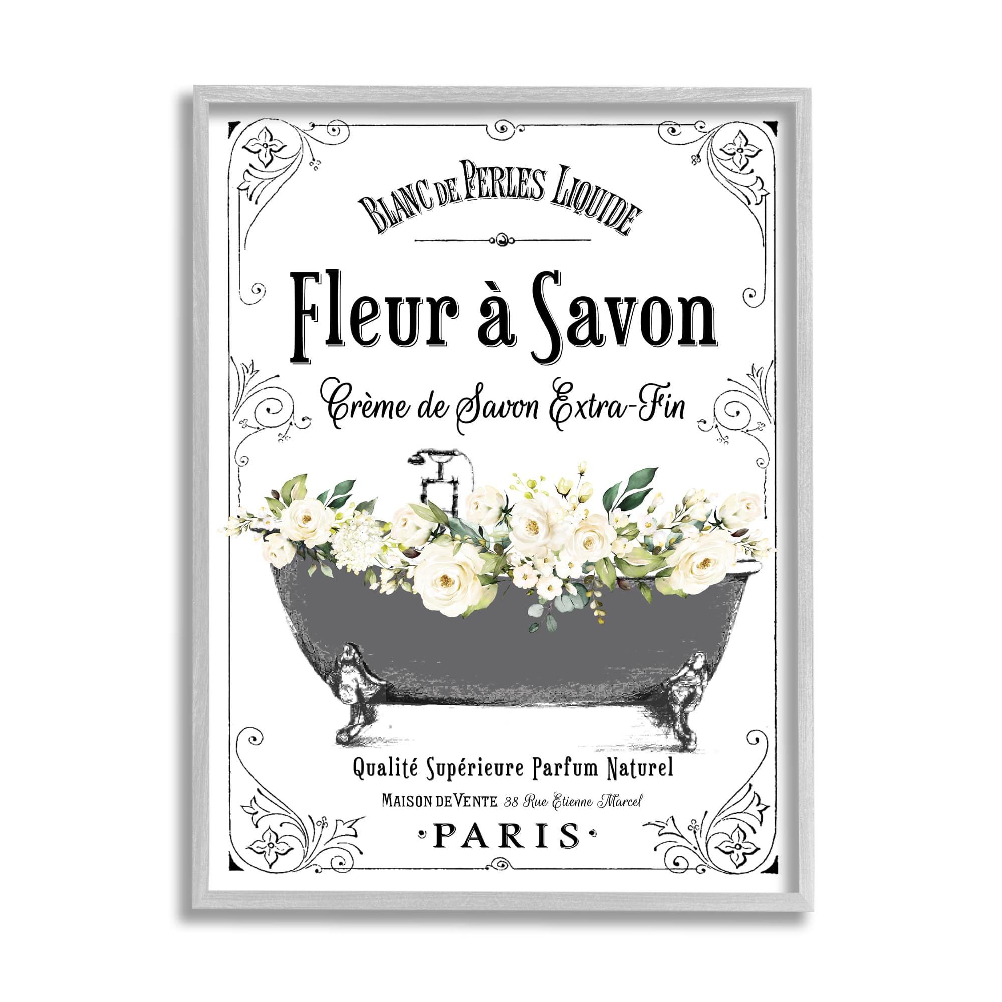 Stupell Industries Fleur a Savon Vintage Parisian Bathroom Floral Tub Framed Wall Art