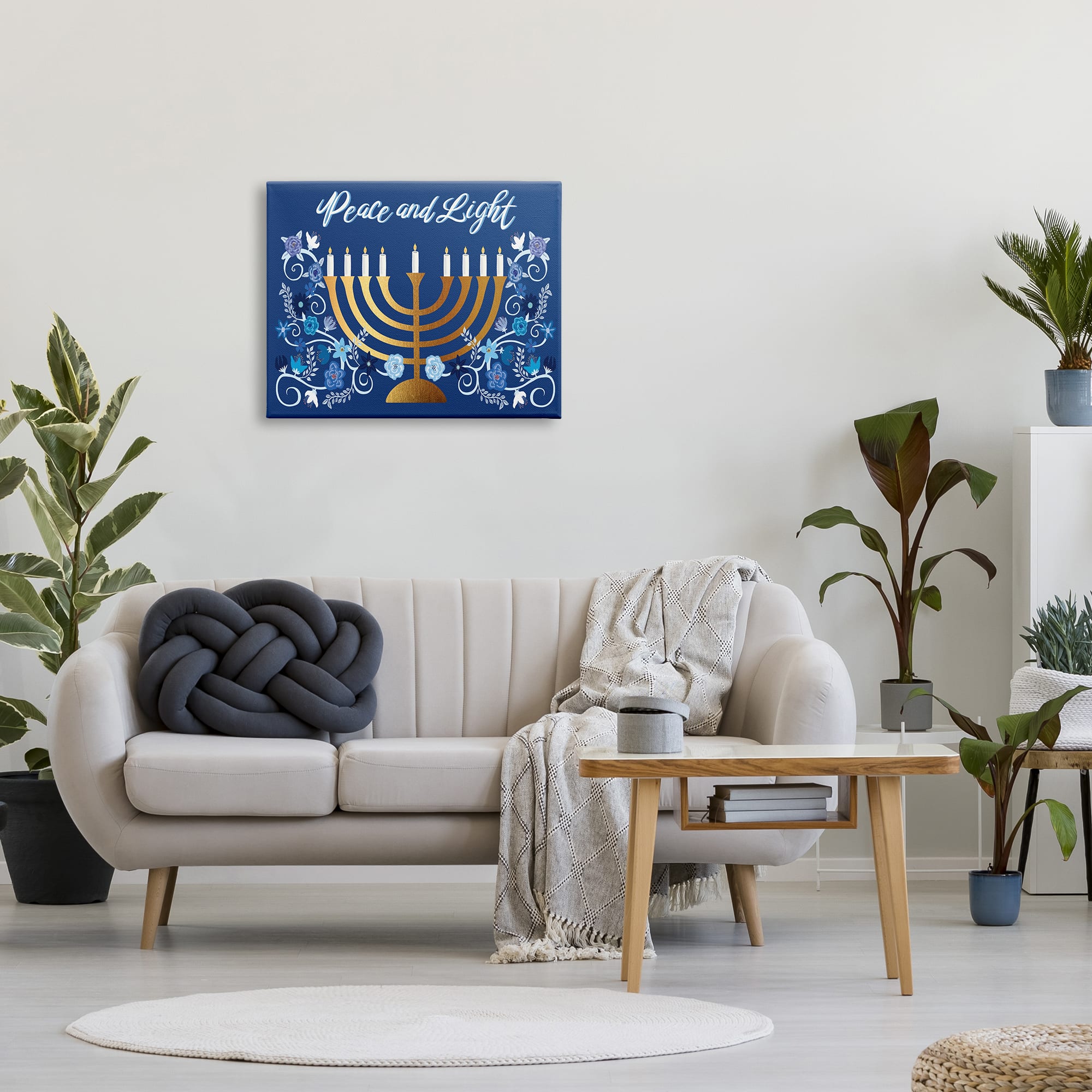 Stupell Industries Peace & Light Floral Hanukkah Menorah Canvas Wall Art
