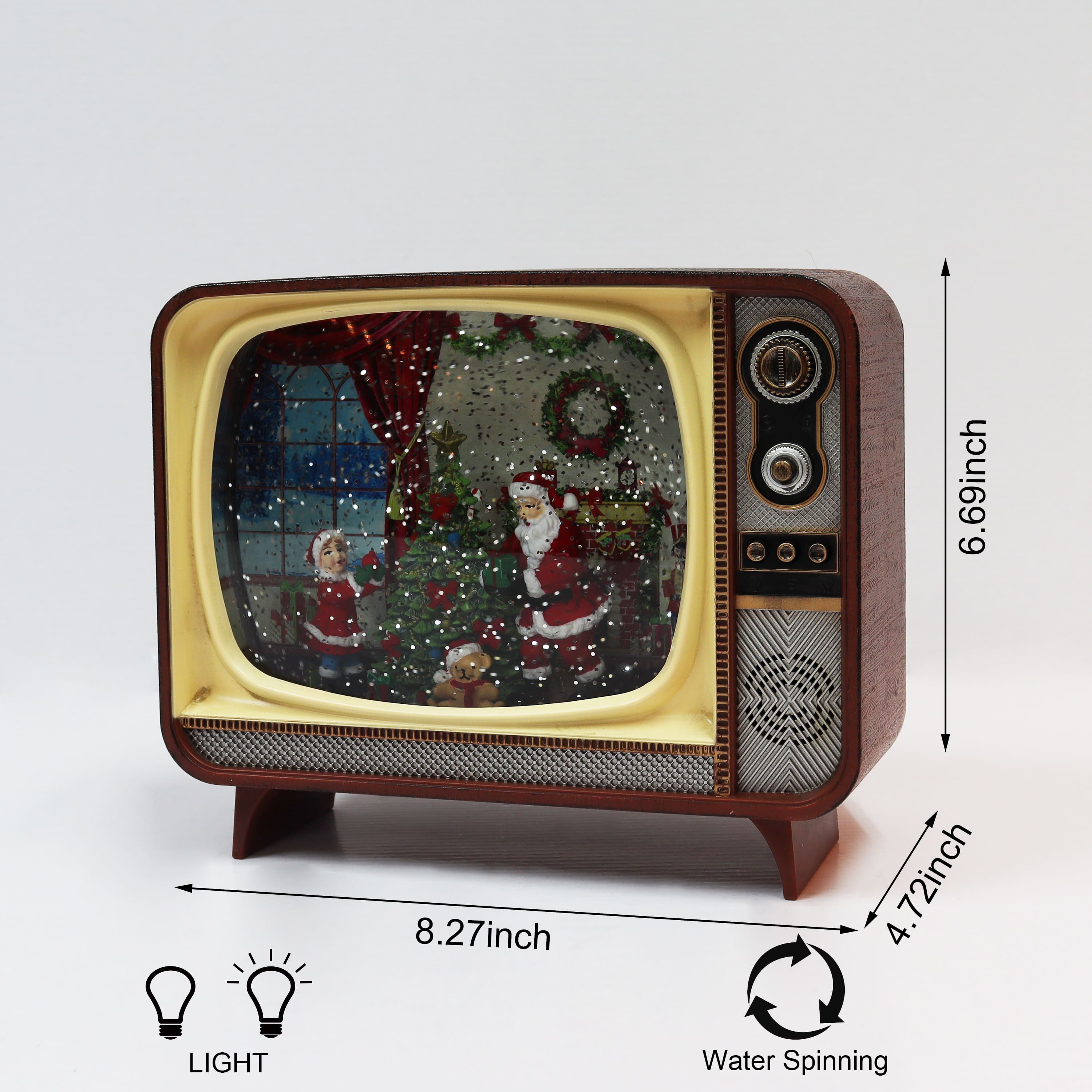 7" Brown Retro TV with Santa Scene