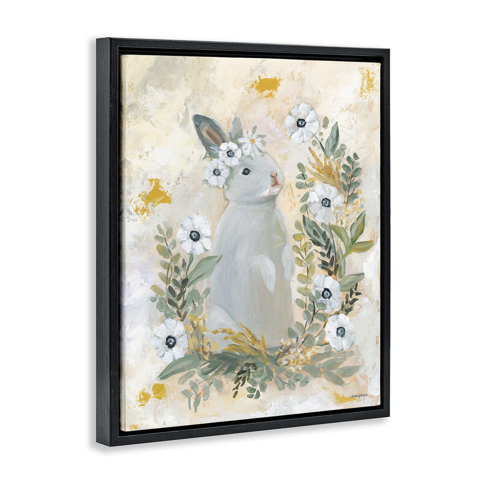 Stupell Industries Bunny with White Blooms Floating Frame Wall Art
