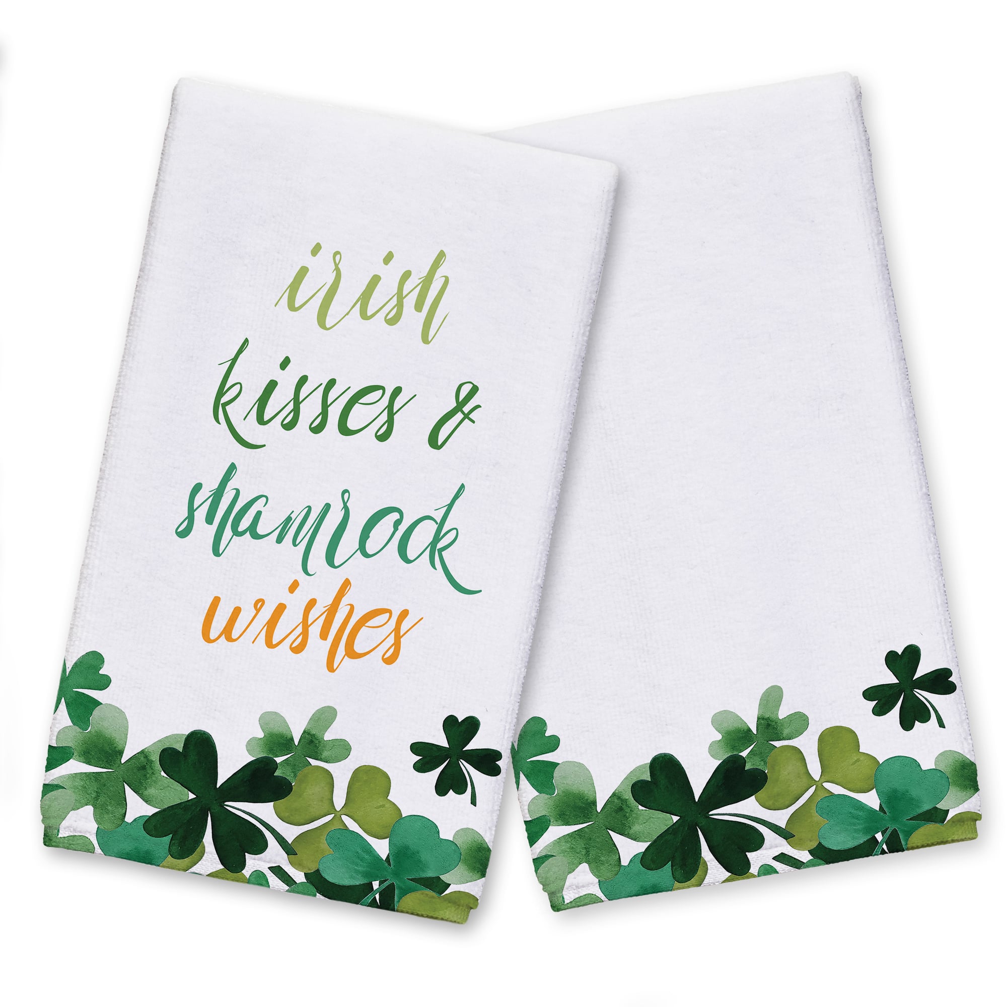 Irish Kisses Shamrock Wishes Tea Towel Set of 2