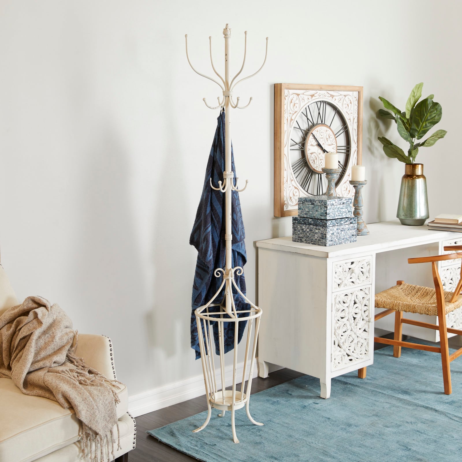 White Metal Farmhouse Coat Rack 72" x 15" x 15"