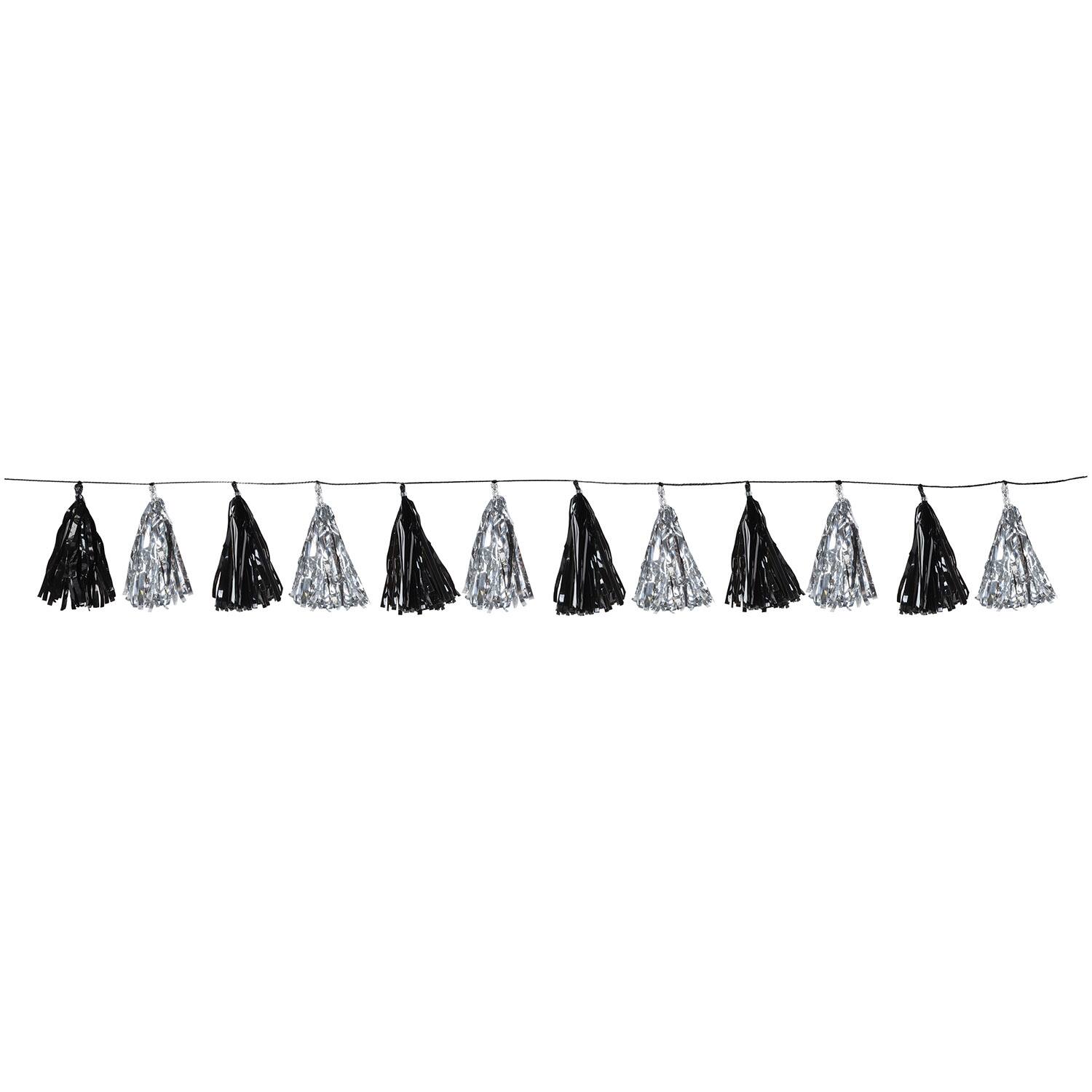 Beistle 8ft. Black & Silver Metallic Tassel Garlands, 2ct.