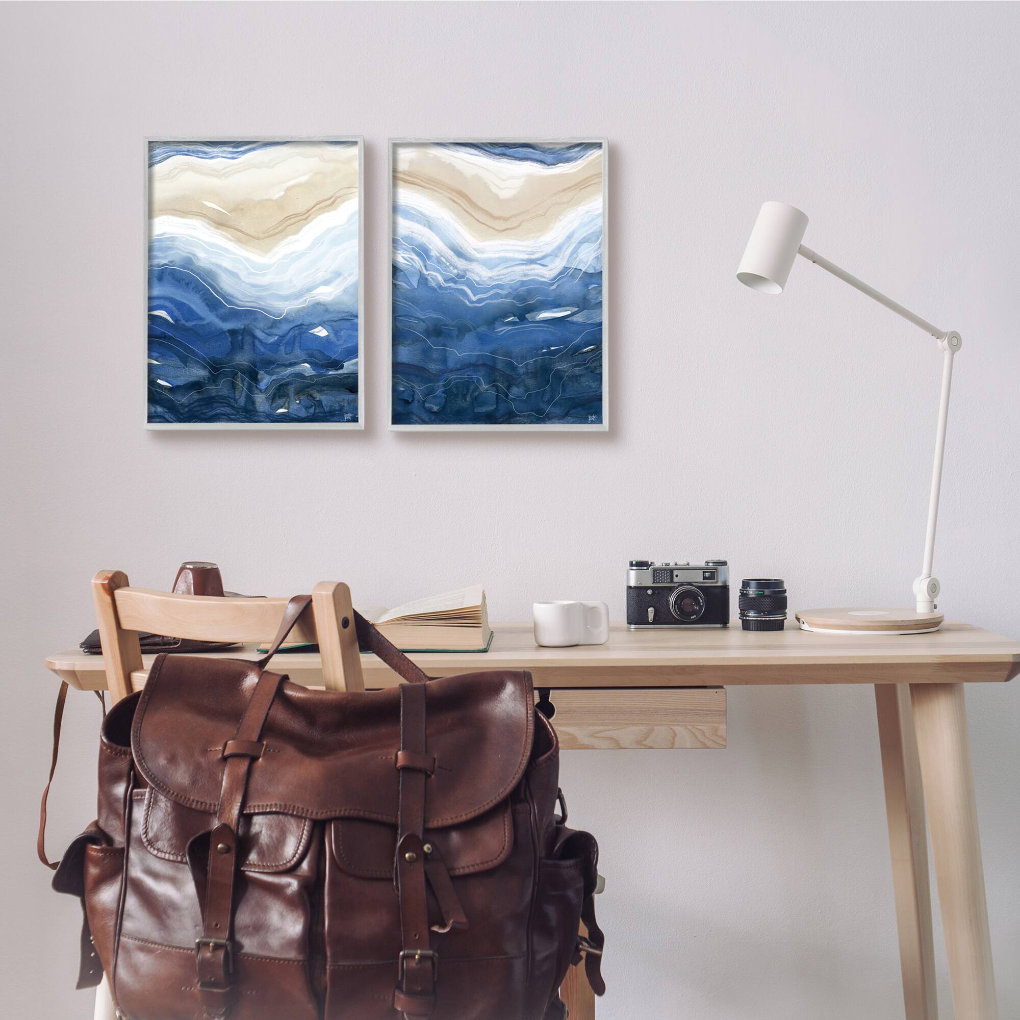 Stupell Industries Abstract Ocean Geode Landscape Busy Blue Beige Lines Framed Wall Art