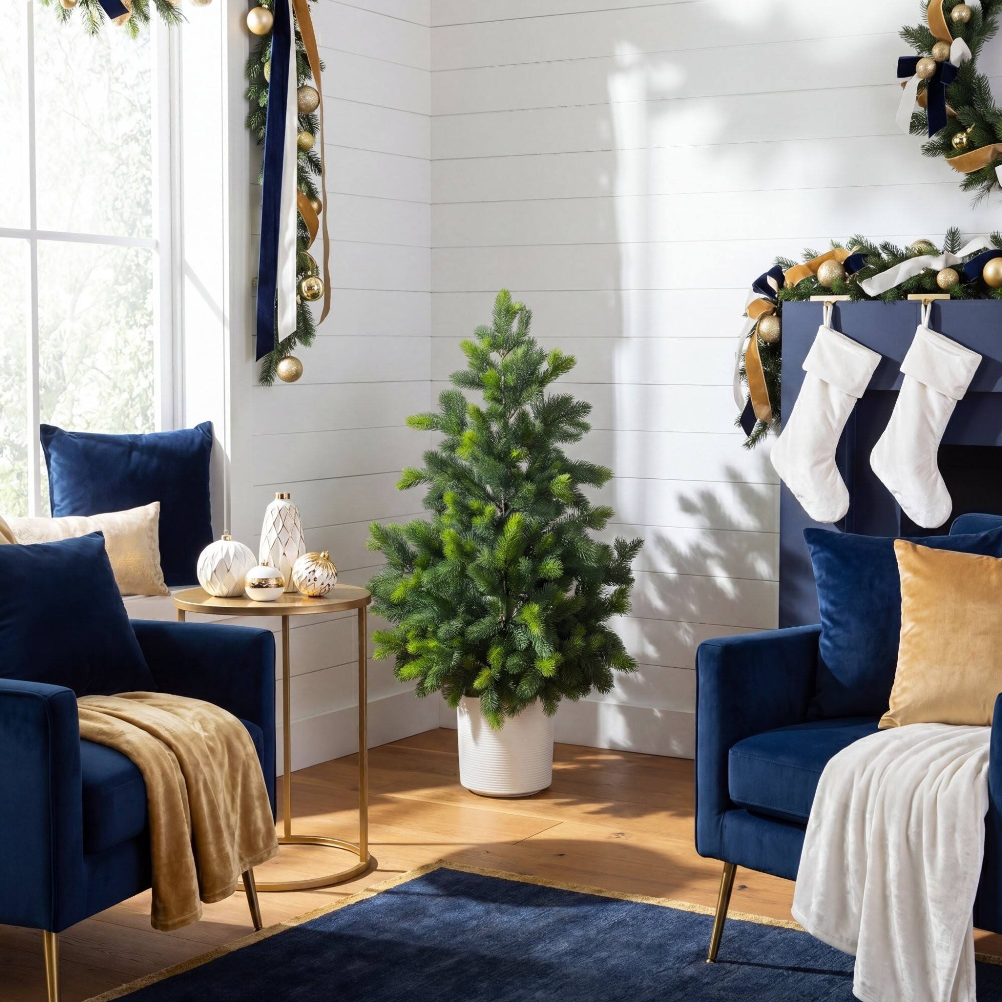 Nearly Natural 4ft. Artificial Real Touch Christmas Spruce Pine in White Decorative Planter