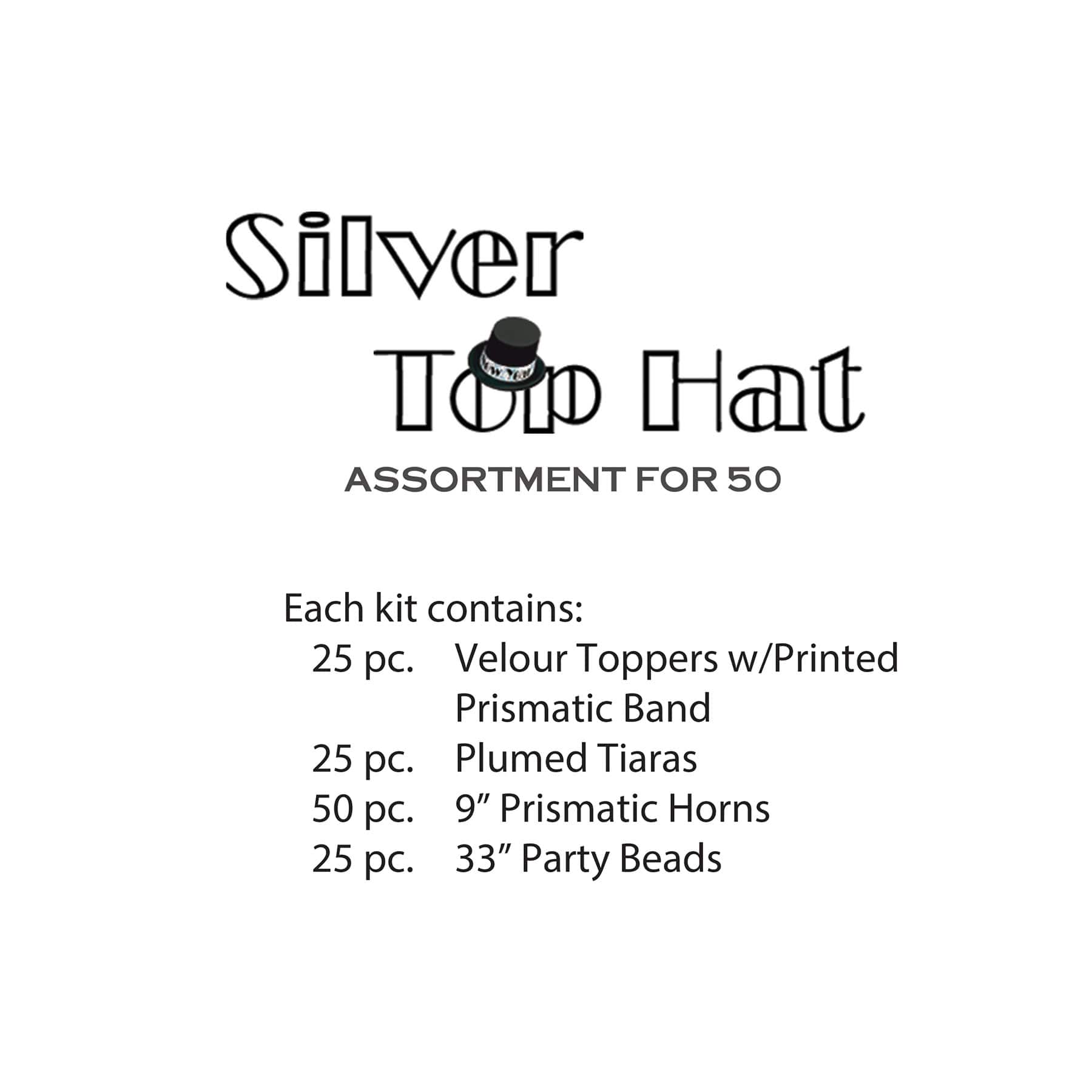 Beistle Black & Silver New Year Top Hat Party Favor Kit for 50