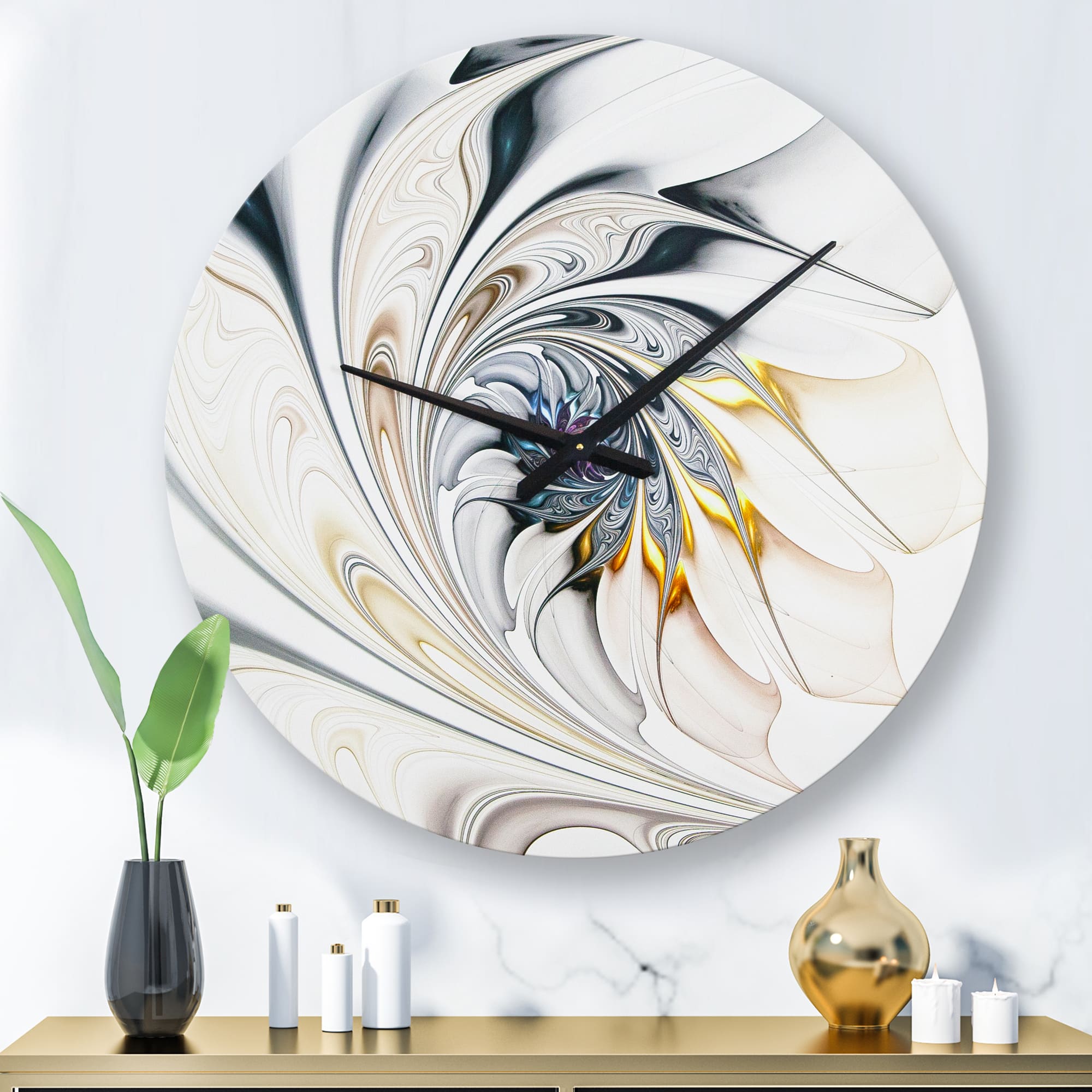 Designart White Stained Glass Floral Art Modern Wall Clock