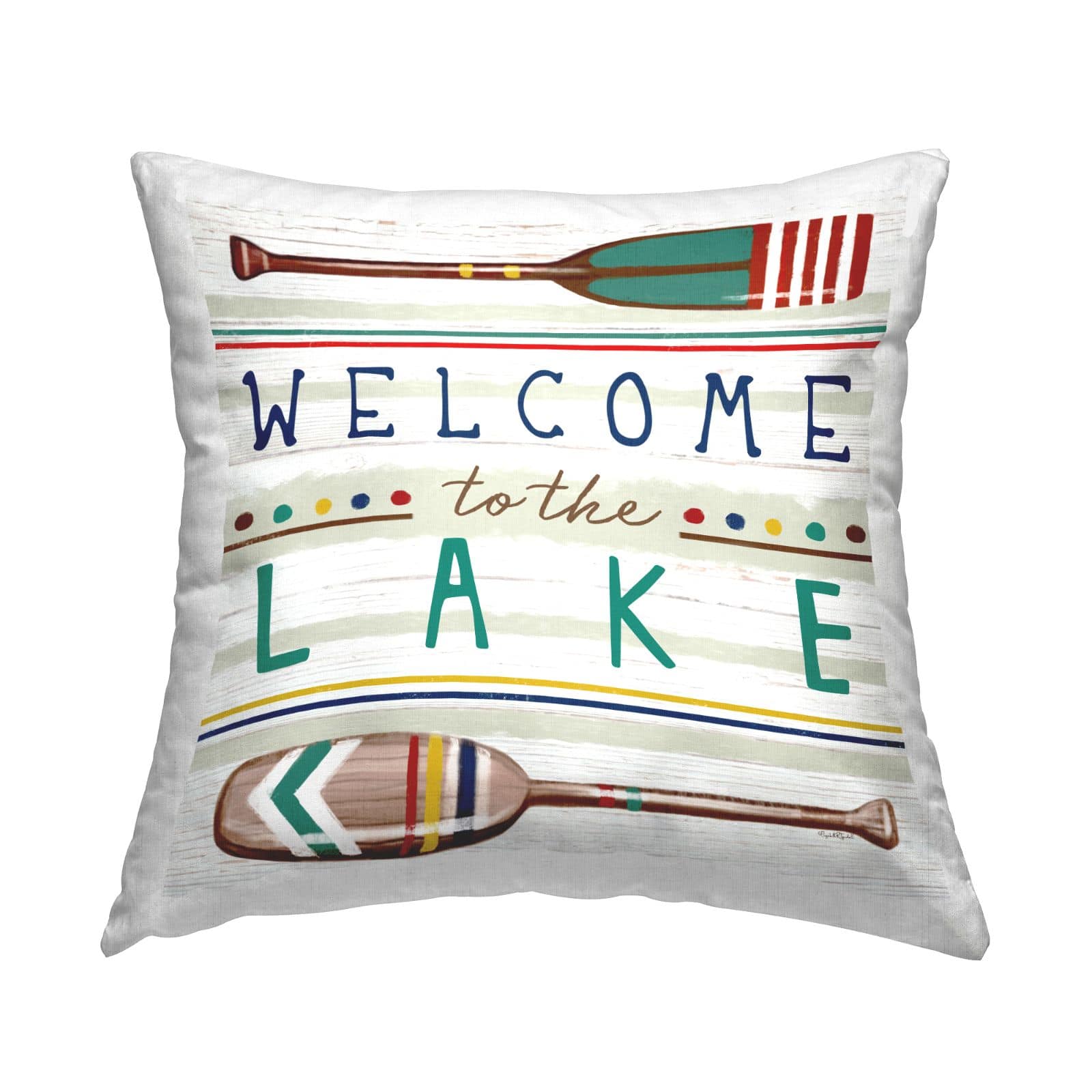 Stupell Industries Welcome to Lake Striped Rustic Boat Oars Throw Pillow, 18" x 18"