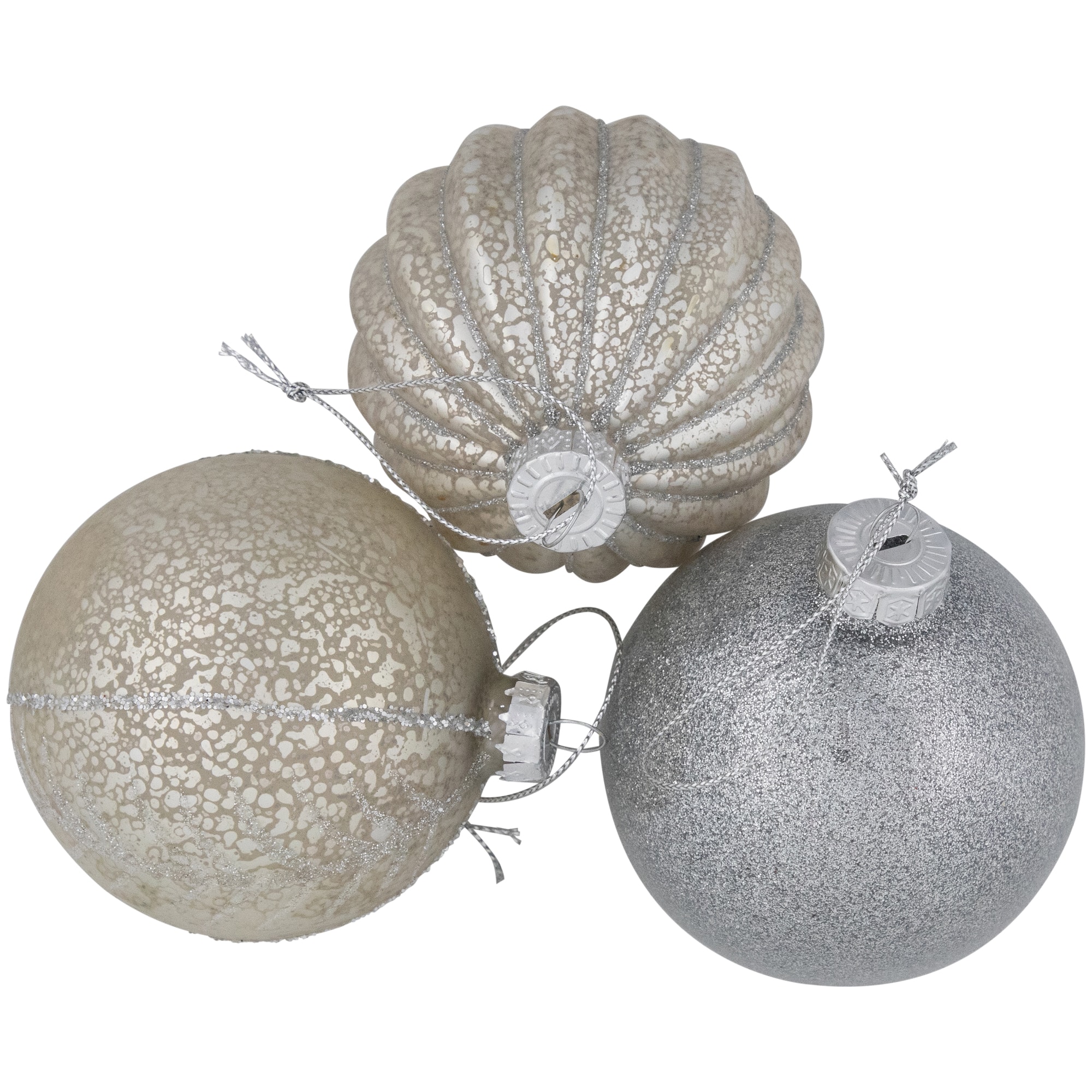 Northlight 3" Silver & Champagne Gold 2-Finish Glass Ball Christmas Ornaments Set