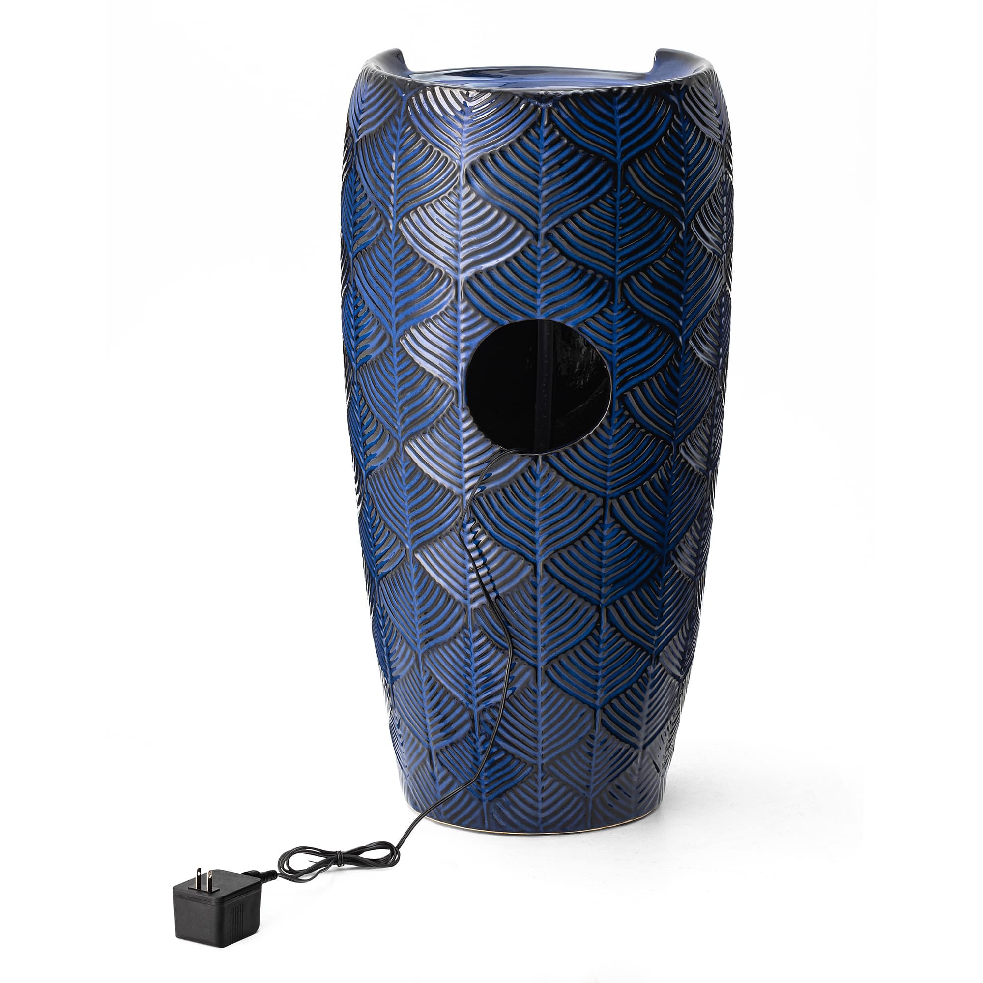 Glitzhome® 29.25" LED Cobalt Blue Scale-Like Ceramic Pot Outdoor Floor Fountain