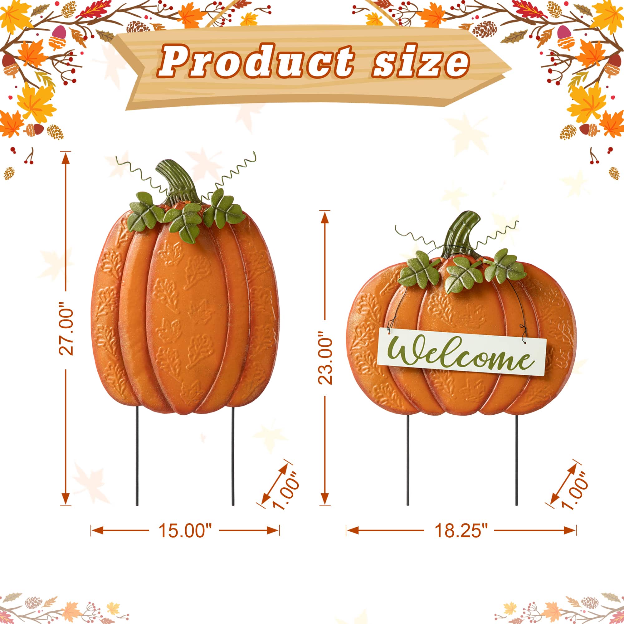 Glitzhome® 2ft. Fall Metal Embossed Glitter Pumpkin Yard Stake, 2ct.