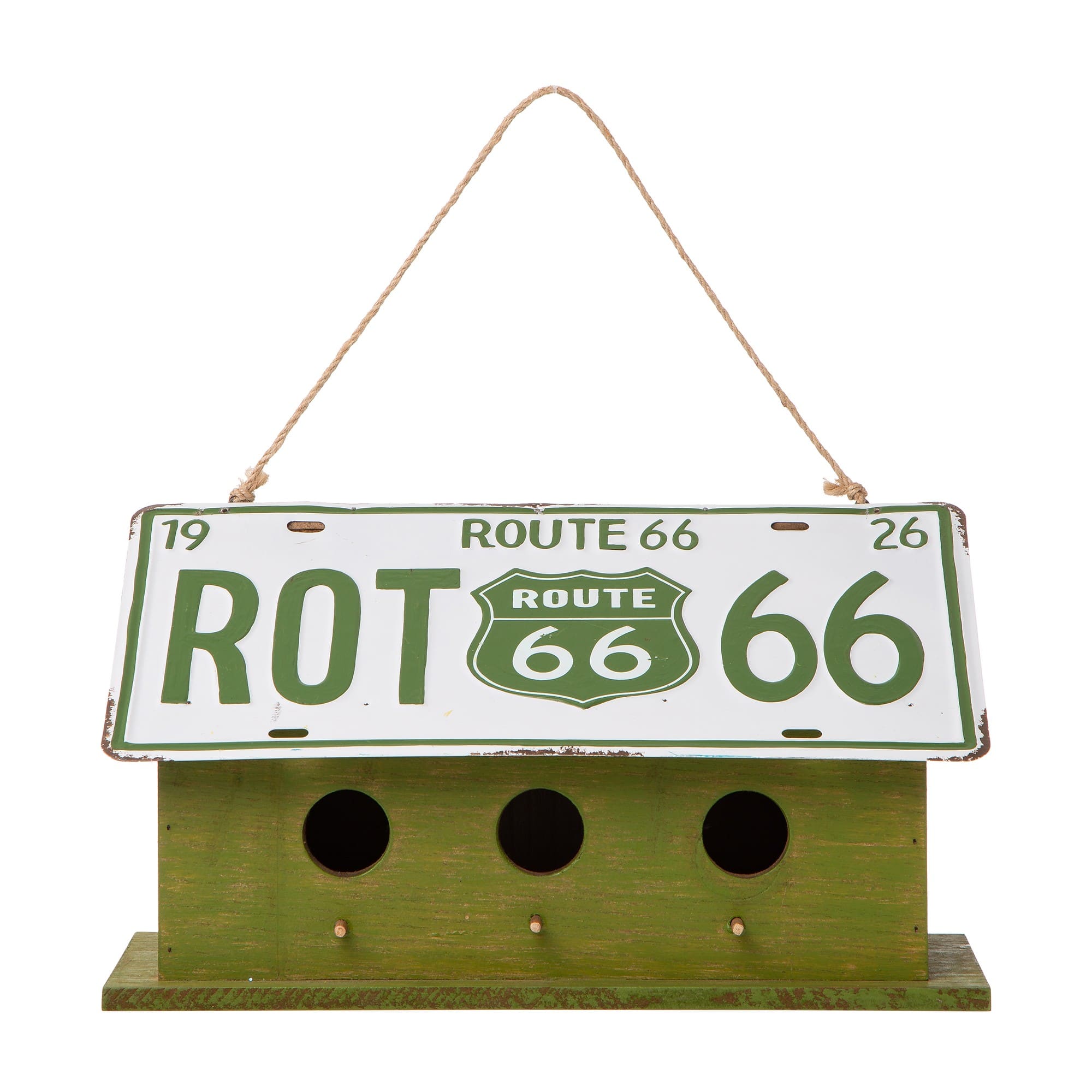 Glitzhome® 14" Hanging Wood and Metal Green Licence Plates Garden Birdhouse