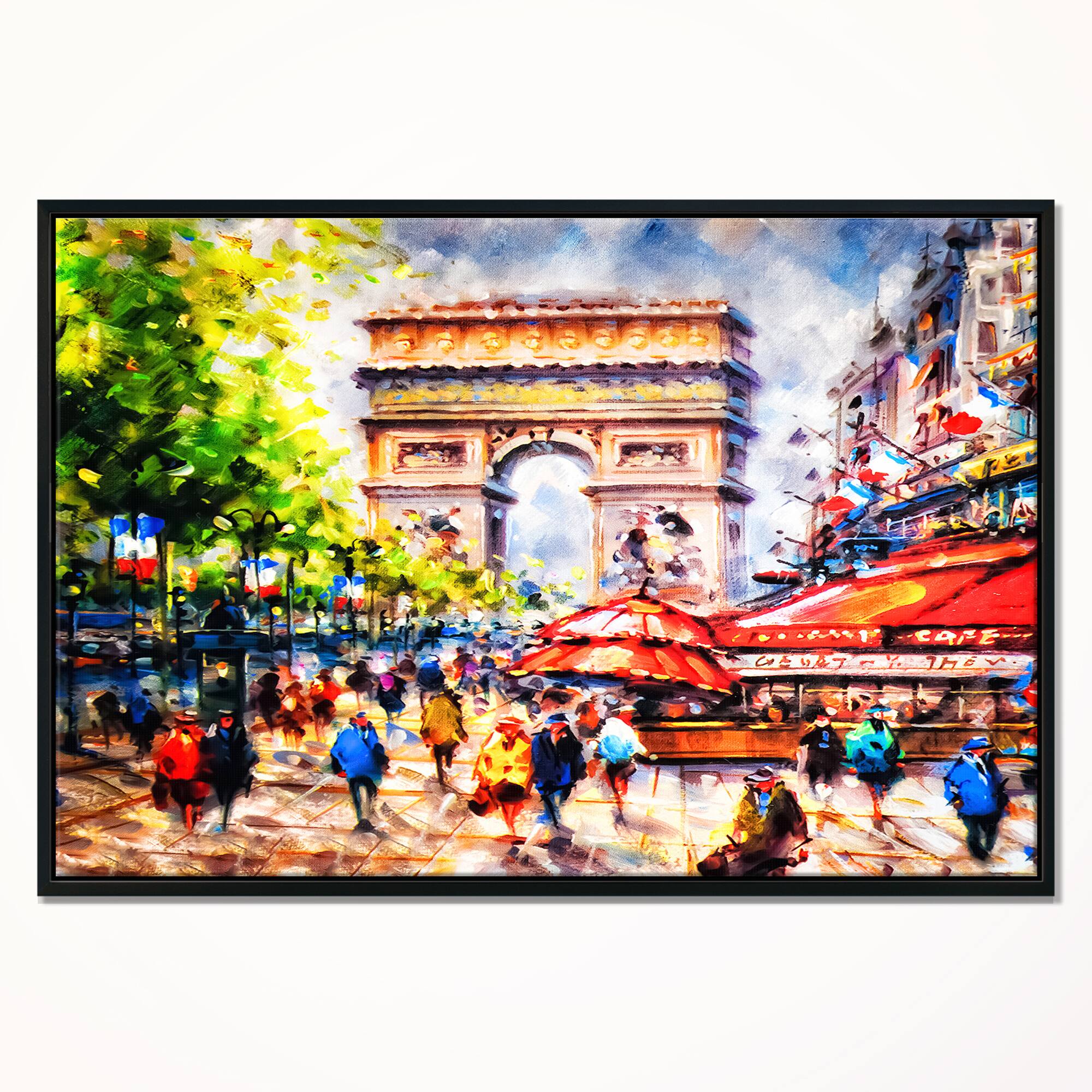 Designart - Arc d Triomphe Paris - Cityscape Canvas Print in Black Frame