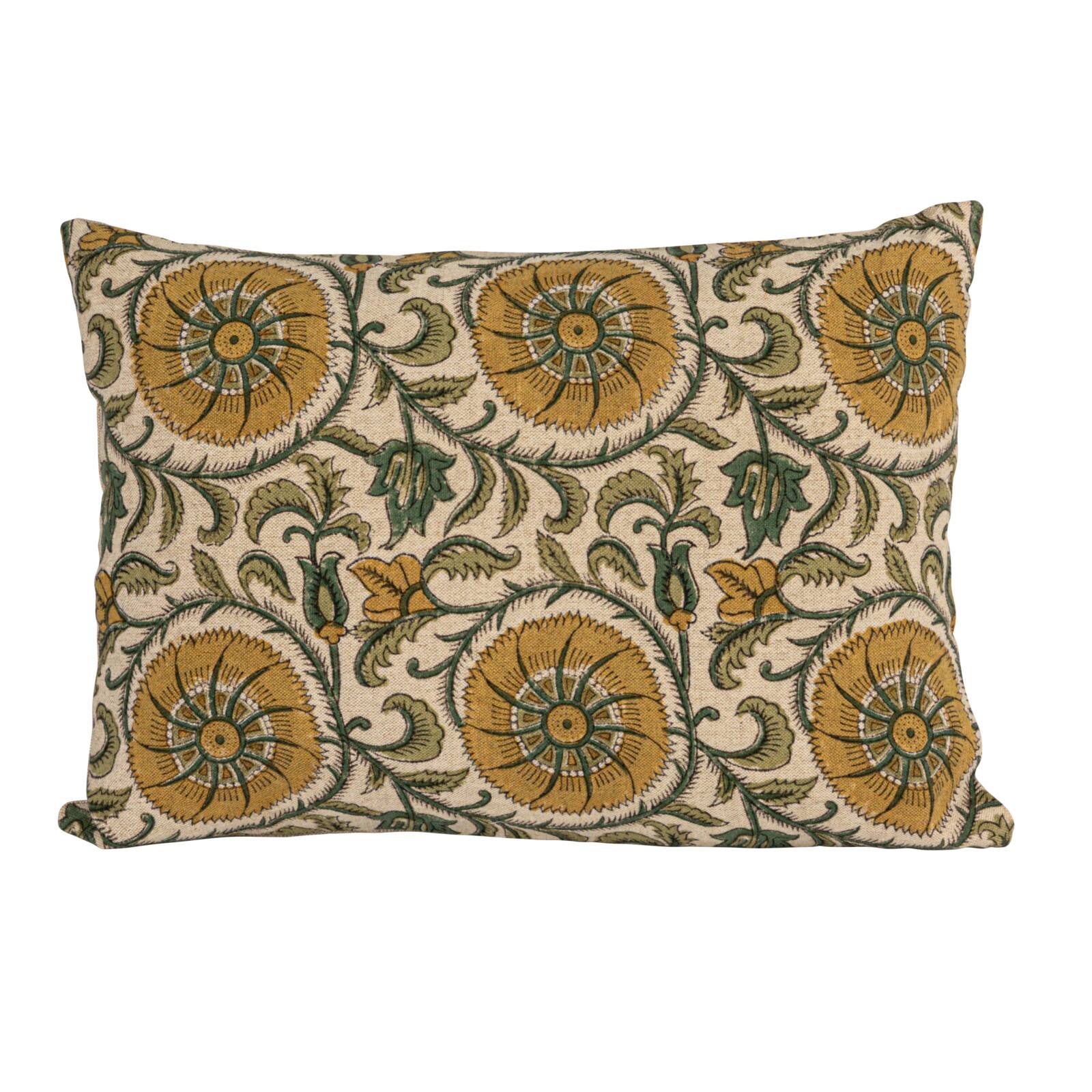 Hello Honey® 20" x 14" Green & Yellow Verdant Charm Linen Lumbar Pillow
