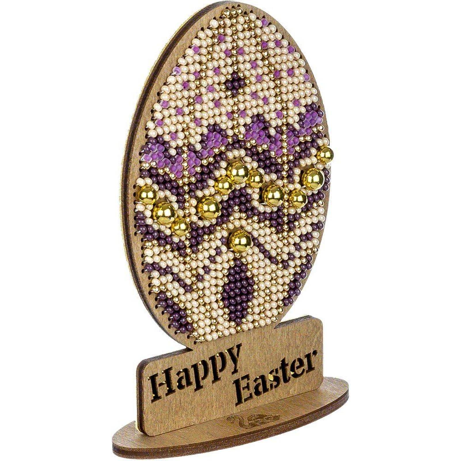 Wonderland Crafts Purple & Gold Easter Egg Bead Embroidery on Wood Kit